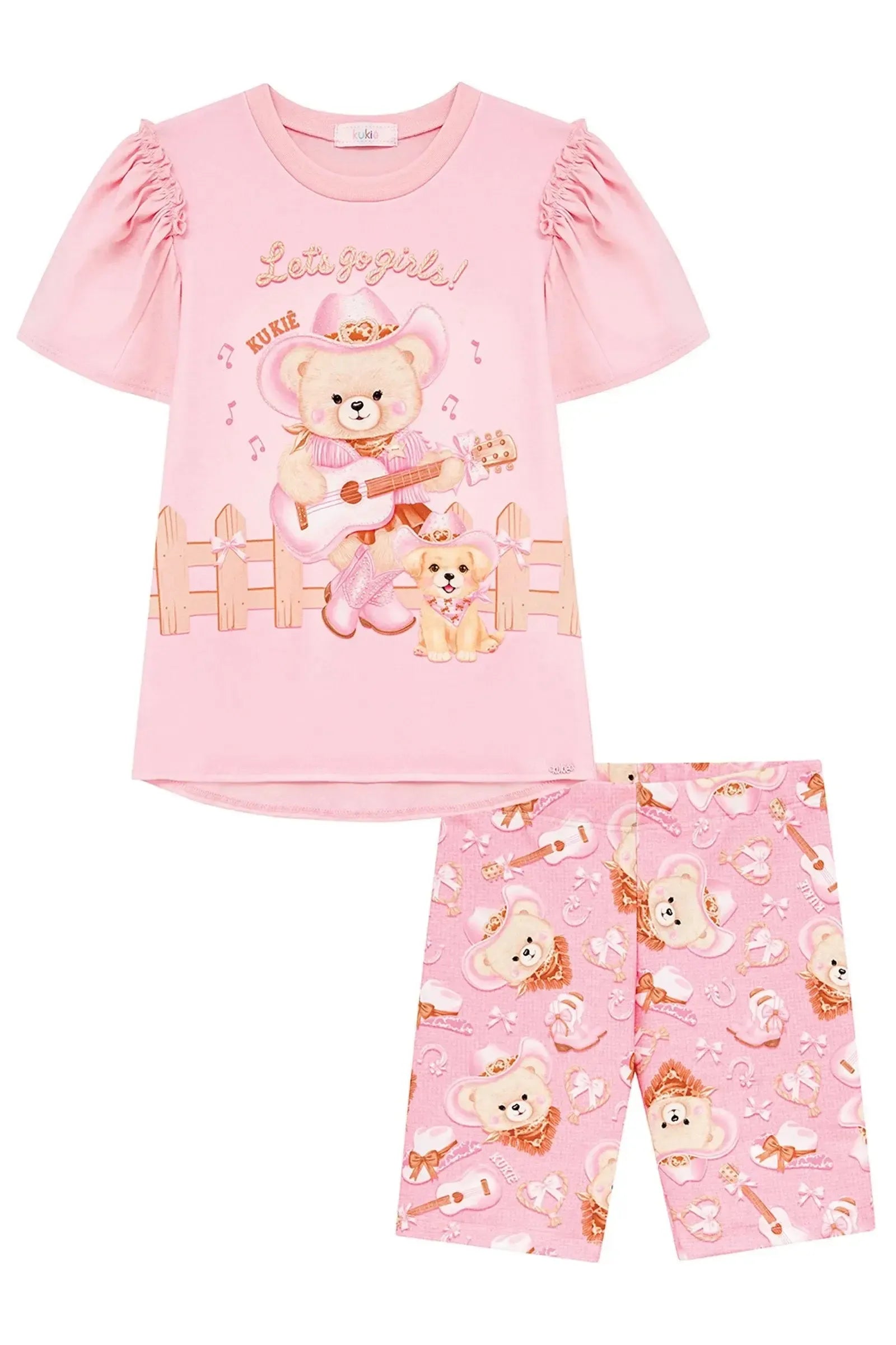 Conjunto de Blusa em Meia Malha e Bermuda Biker em Molecotton 95990 Kukiê Infantil Menina