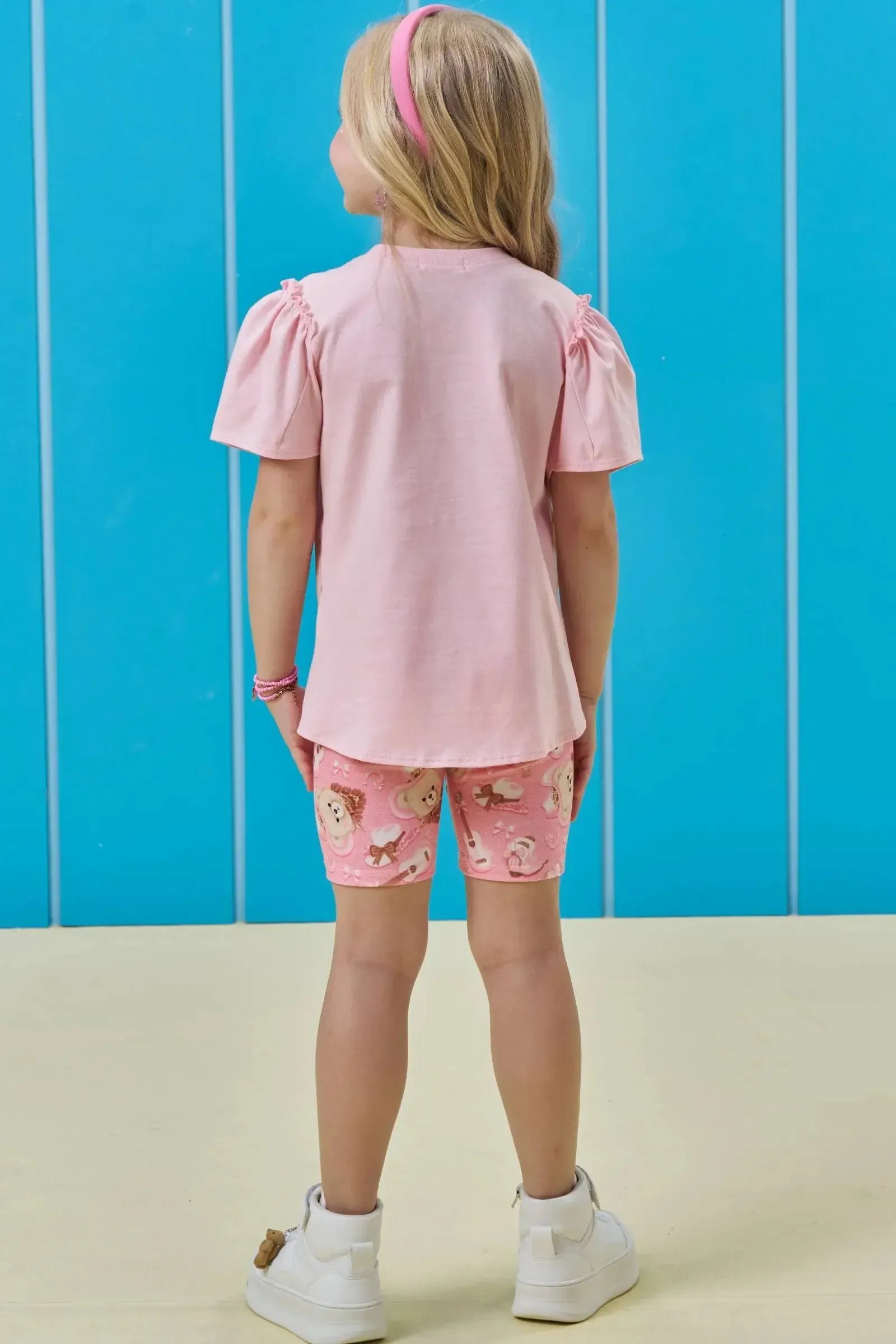 Conjunto de Blusa em Meia Malha e Bermuda Biker em Molecotton 95990 Kukiê Infantil Menina