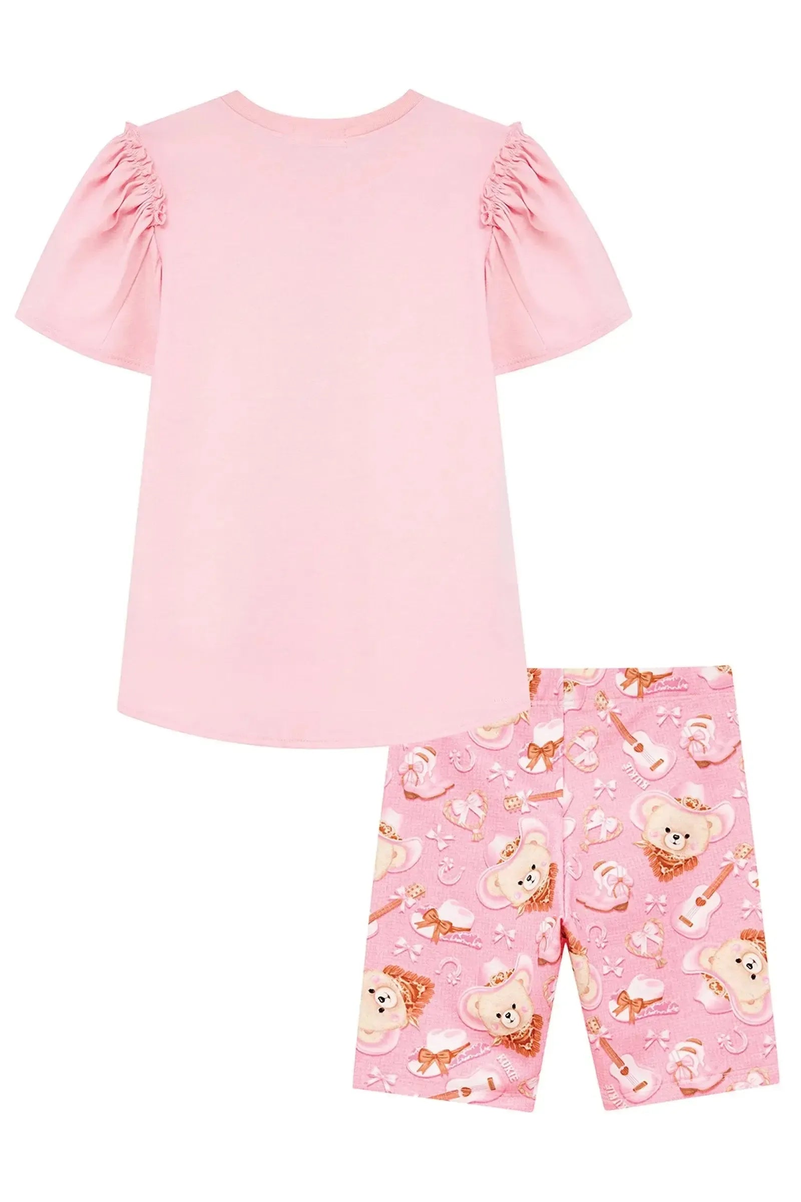 Conjunto de Blusa em Meia Malha e Bermuda Biker em Molecotton 95990 Kukiê Infantil Menina
