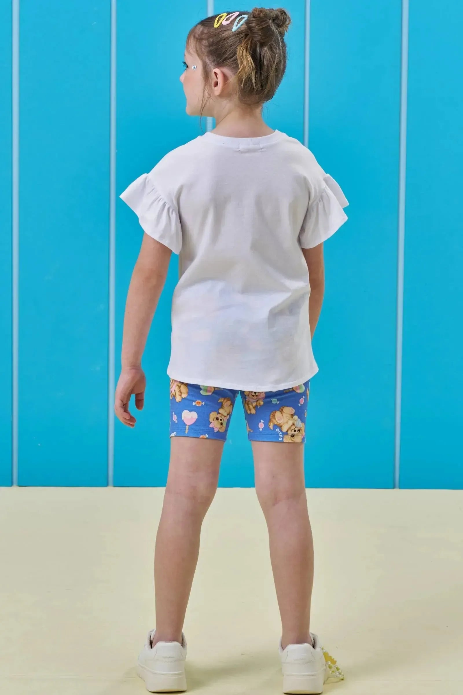 Conjunto de Blusa em Meia Malha e Bermuda Biker em Molecotton 96679 Kukiê Infantil Menina