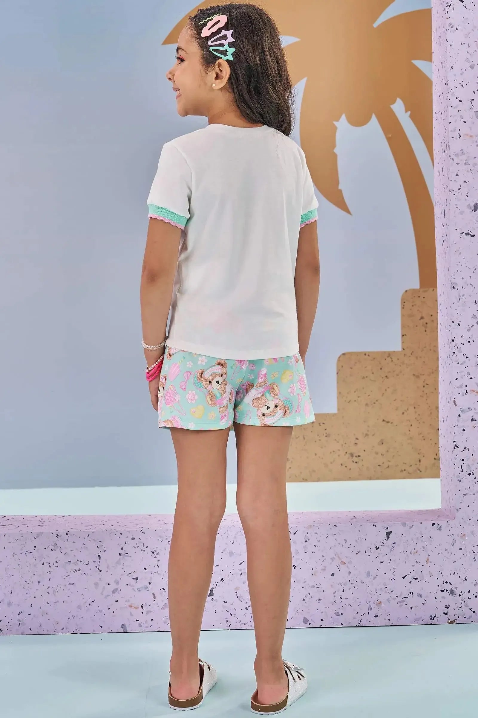 Conjunto de Blusa em Meia Malha e Short Saia em Molecotton 88737 Kukiê Infantil Menina