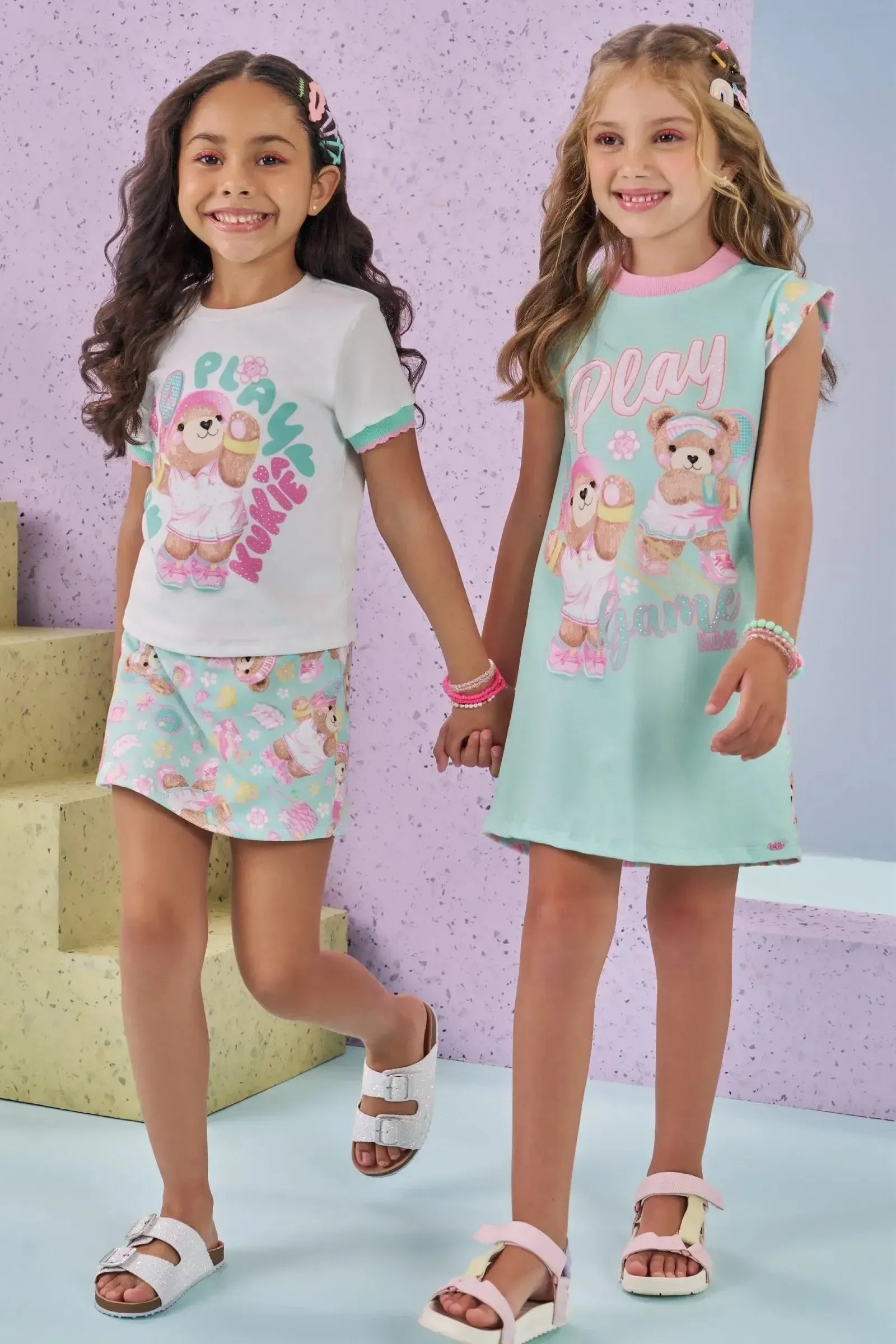 Conjunto de Blusa em Meia Malha e Short Saia em Molecotton 88737 Kukiê Infantil Menina