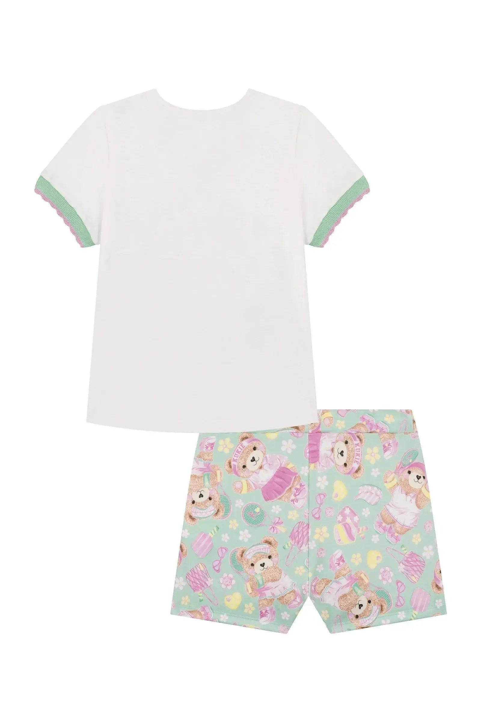 Conjunto de Blusa em Meia Malha e Short Saia em Molecotton 88737 Kukiê Infantil Menina