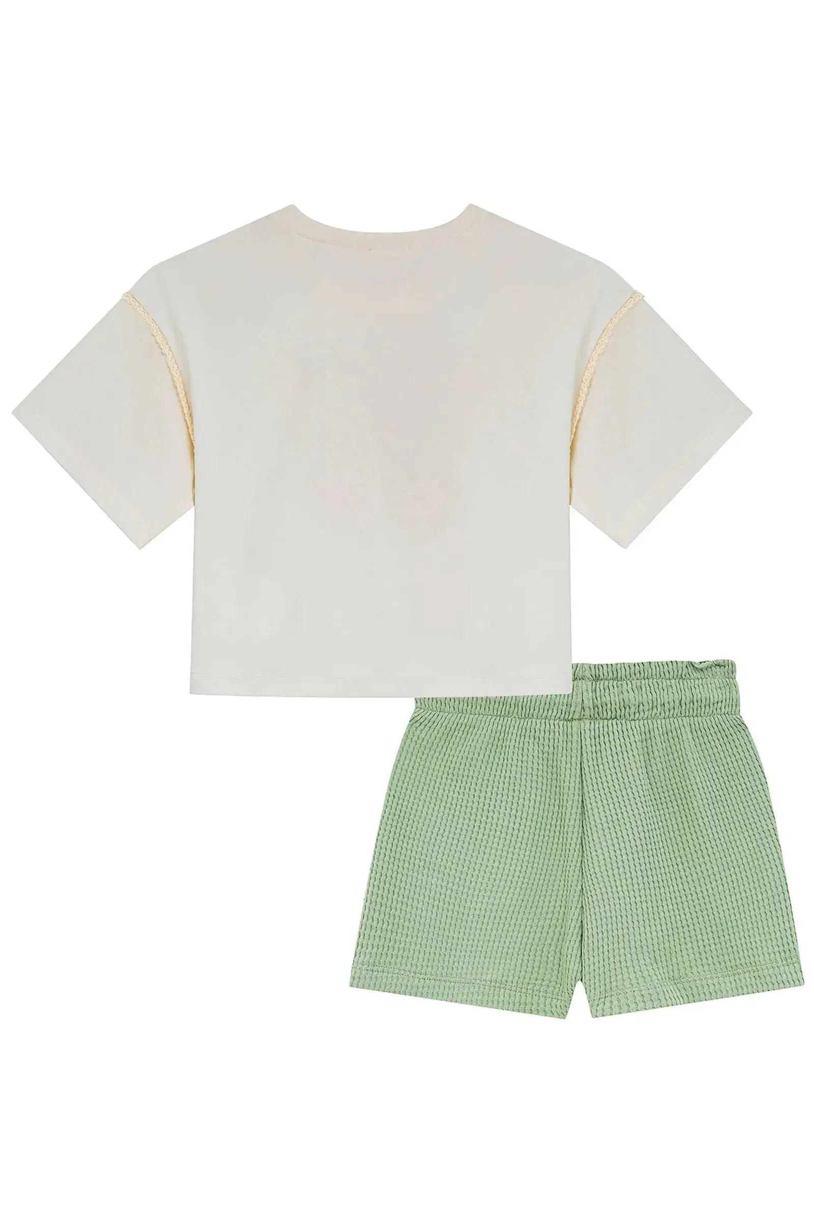 Conjunto de Blusa em Meia Malha e Shorts em Malha Big Waffle 94614 Kukiê Infantil Menina
