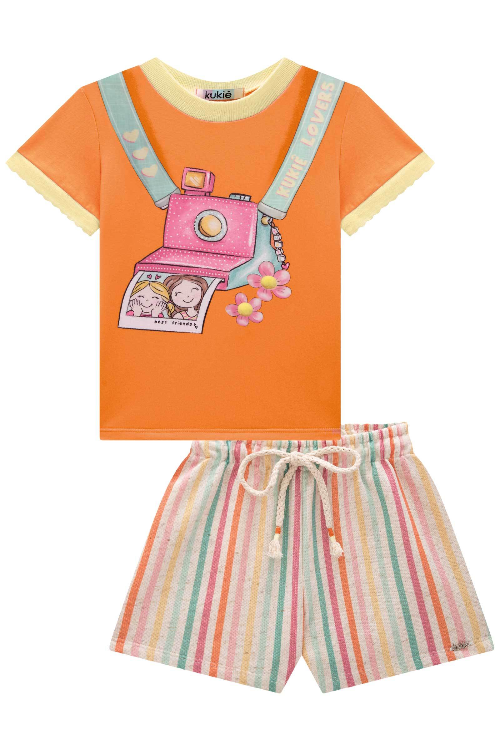 Conjunto de Blusa em Meia Malha e Shorts em Moletom Linho. 77952 Kukiê