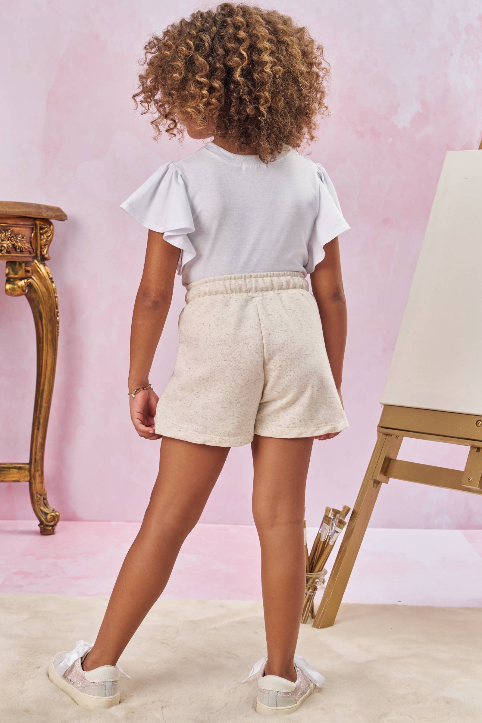 Conjunto de Blusa em Meia Malha e Shorts em Moletom Linho sem Pelúcia 77977 Kukiê