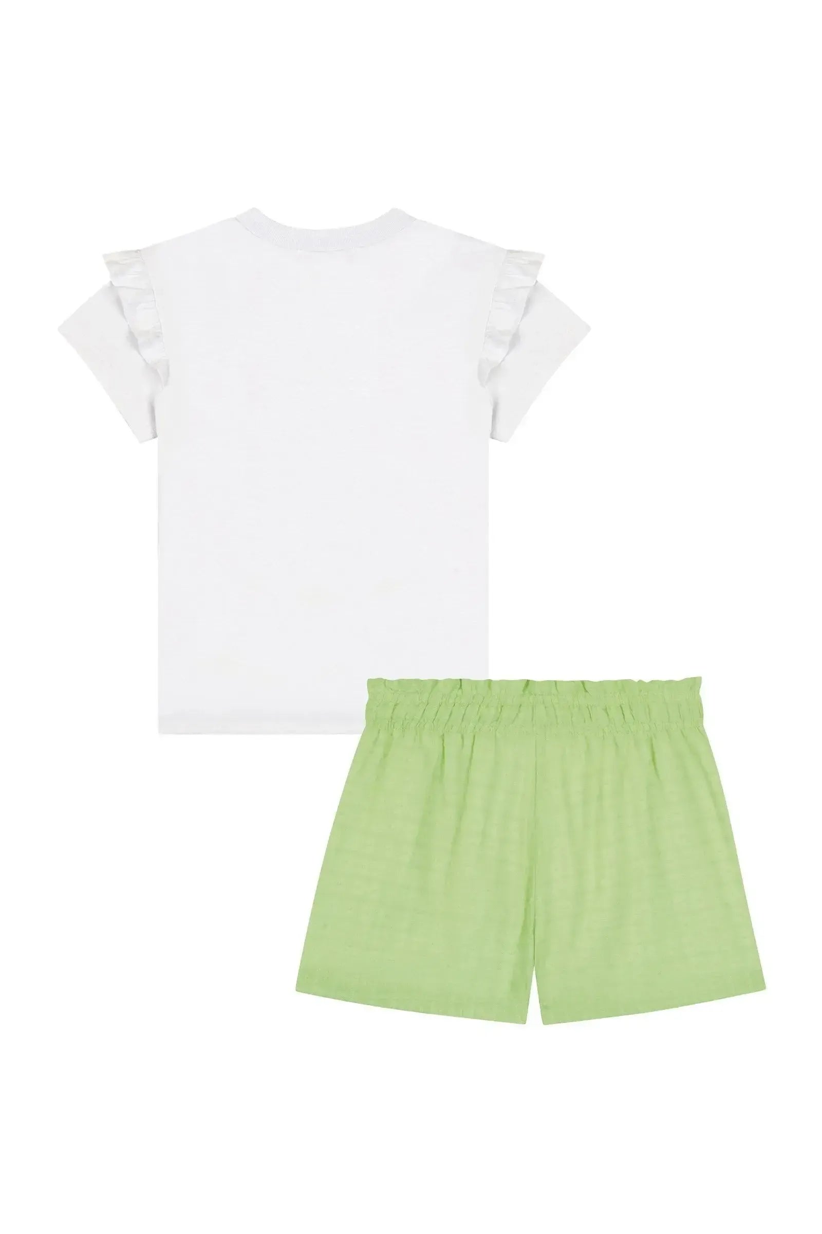 Conjunto de Blusa em Meia Malha e Shorts em Tricoline com Textura 100% Algodão 88178 Kukiê Infantil Menina