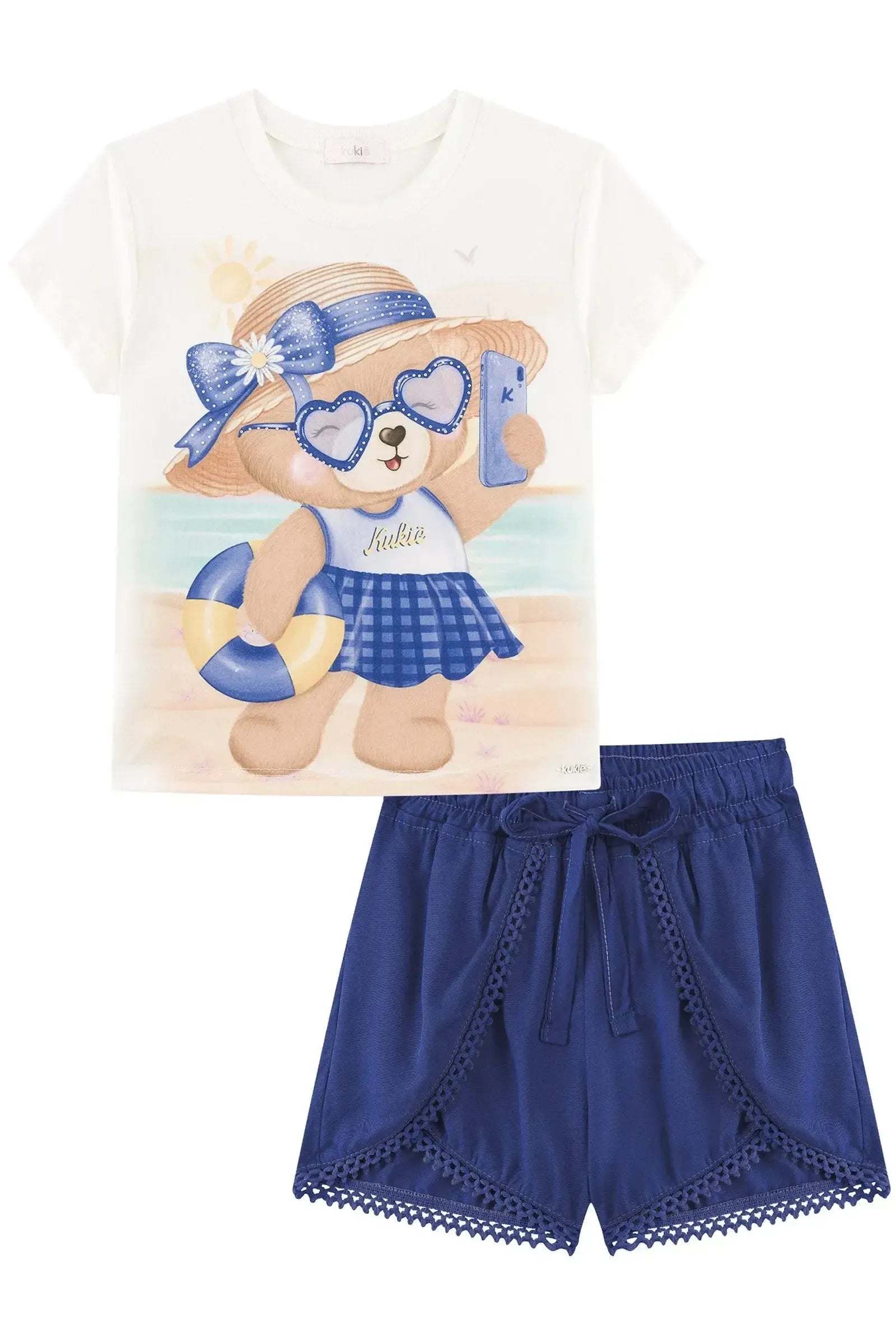 Conjunto de Blusa em Meia Malha e Shorts em Viscose 93675 Kukiê Infantil Menina