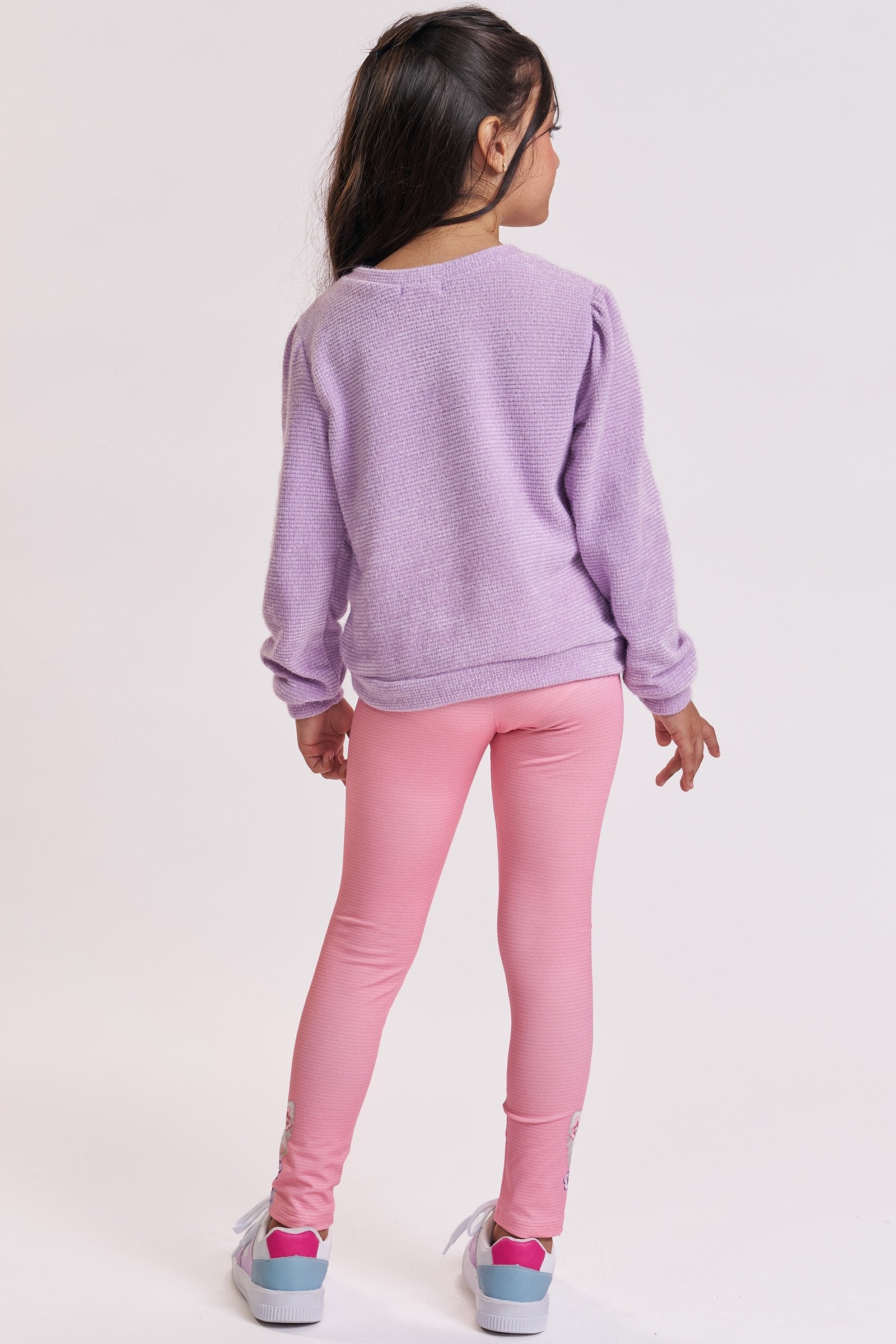Conjunto de Blusão em Malha Tricot e Legging em Termoskin Peluciado 94109 Kukiê Infantil Menina