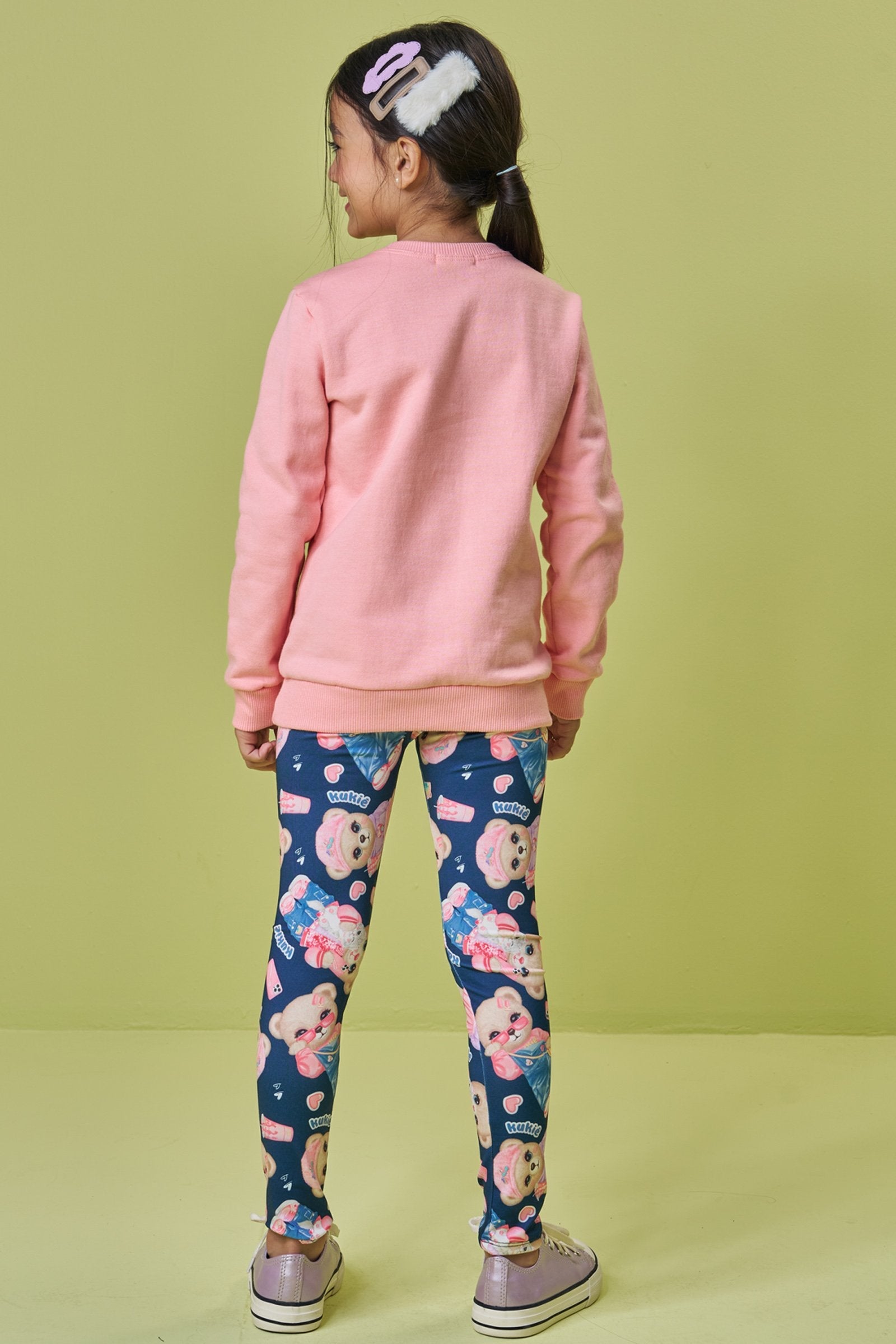 Conjunto de Blusão Alongado em Moletom com Pelúcia e Legging em Termoskin Peluciado 90296 Kukiê Infantil Menina