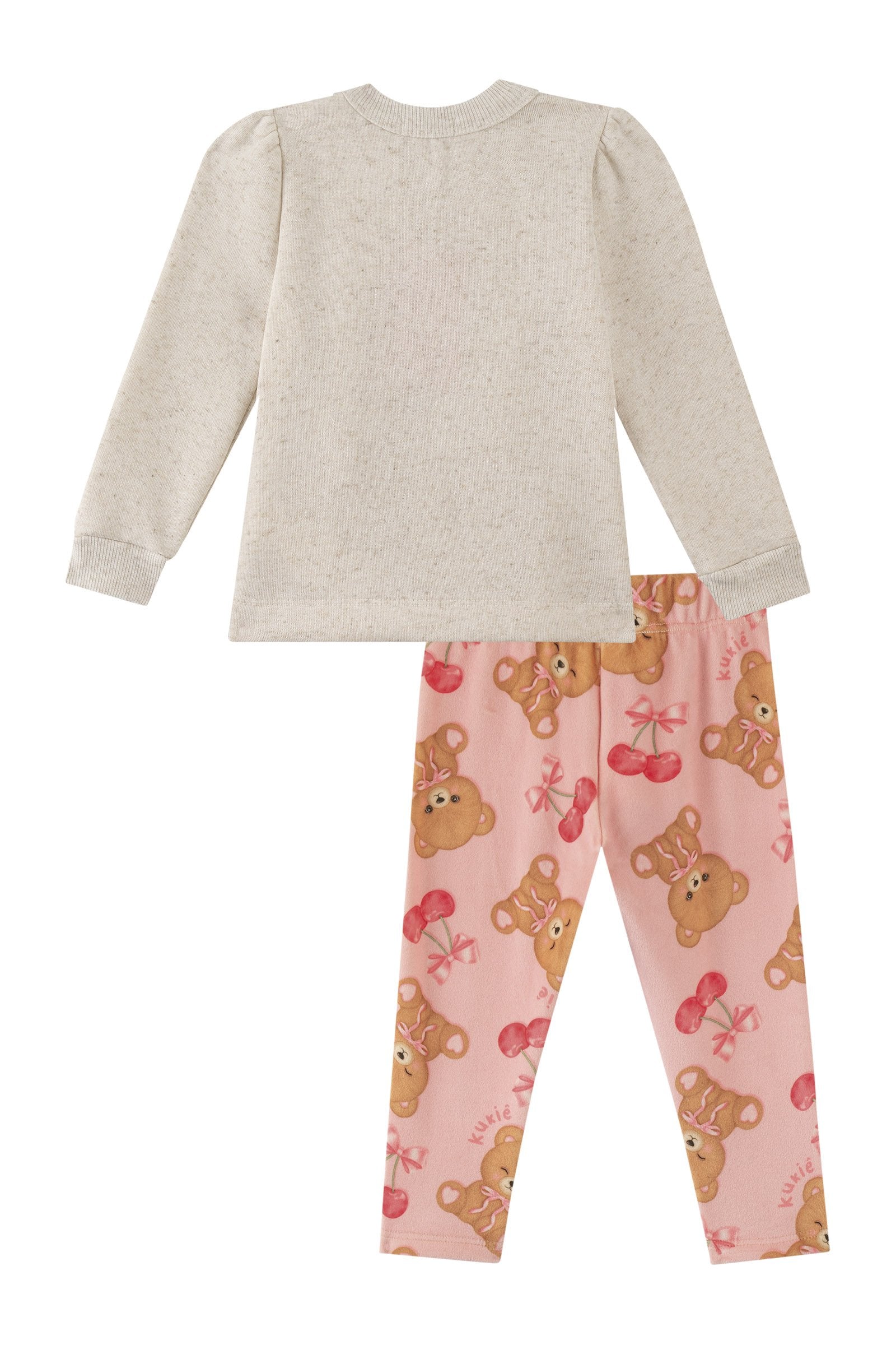 Conjunto de Blusão Alongado em Moletom Linho com Pelúcia e Calça Legging em Fleece Luxo 90601 Kukiê Bebê Menina