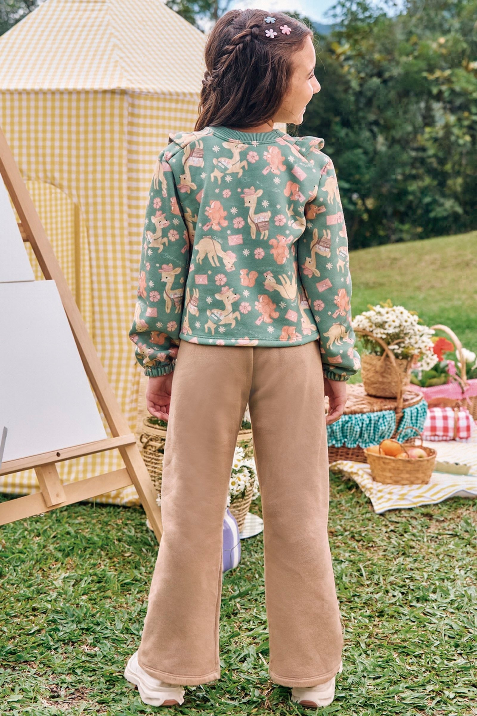 Conjunto de Blusão Boxy e Calça Wide Leg em Moletom com Pelúcia 89907 Kukiê Infantil Menina