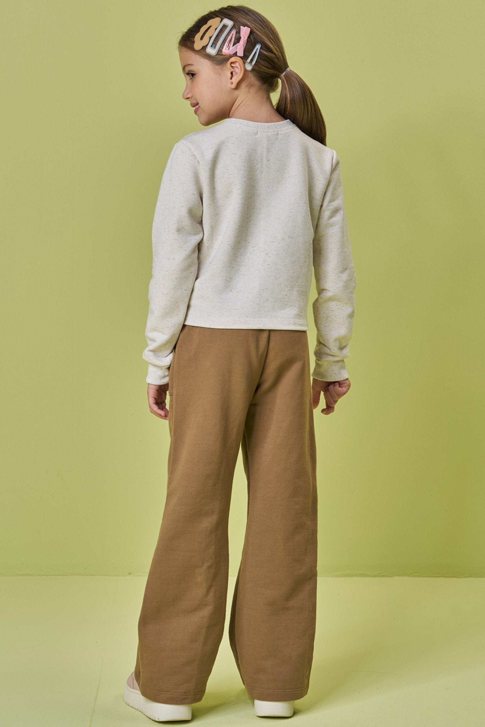 Conjunto de Blusão Boxy e Calça Wide Leg em Moletom sem Pelúcia 91691 Kukiê Infantil Menina