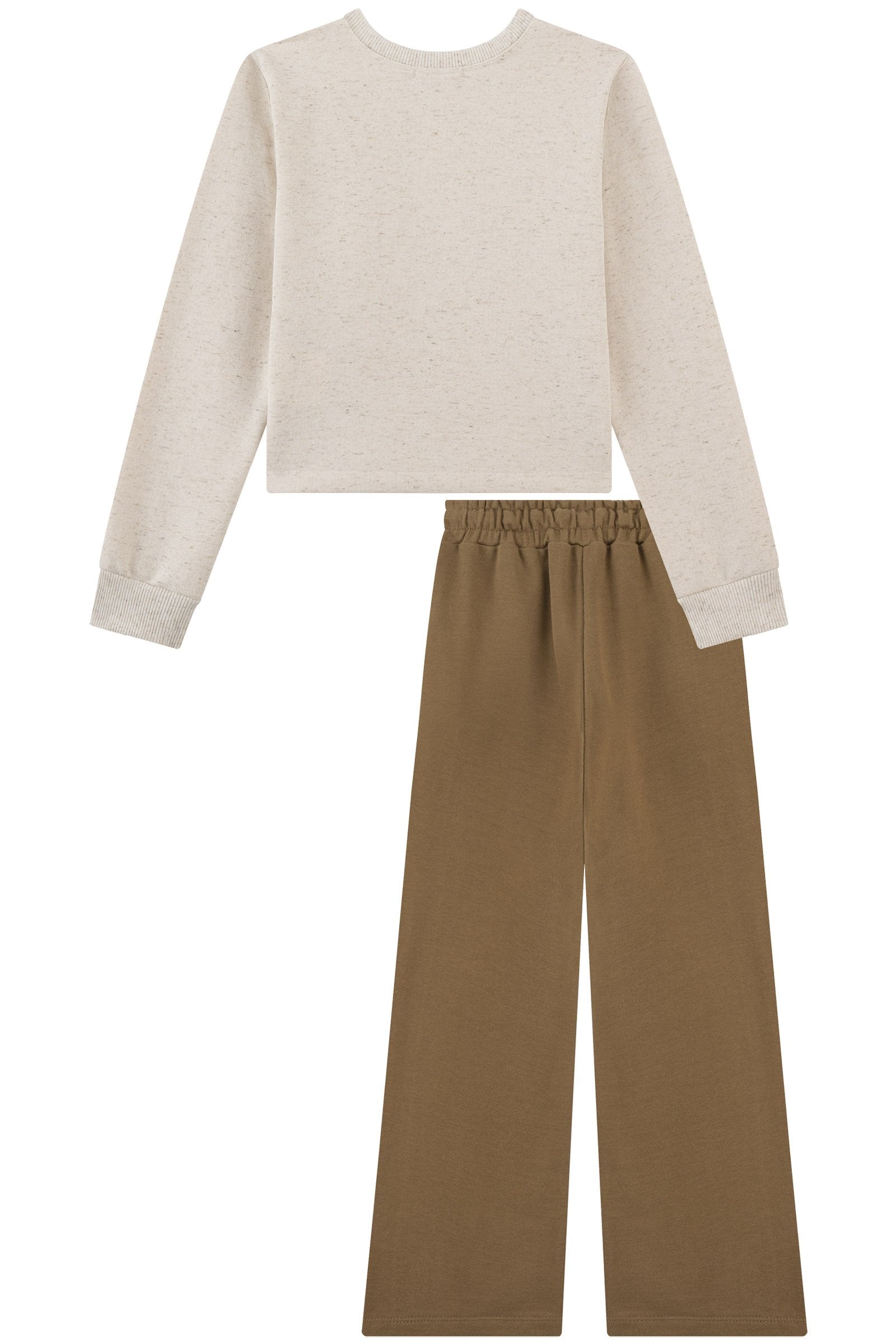 Conjunto de Blusão Boxy e Calça Wide Leg em Moletom sem Pelúcia 91691 Kukiê Infantil Menina