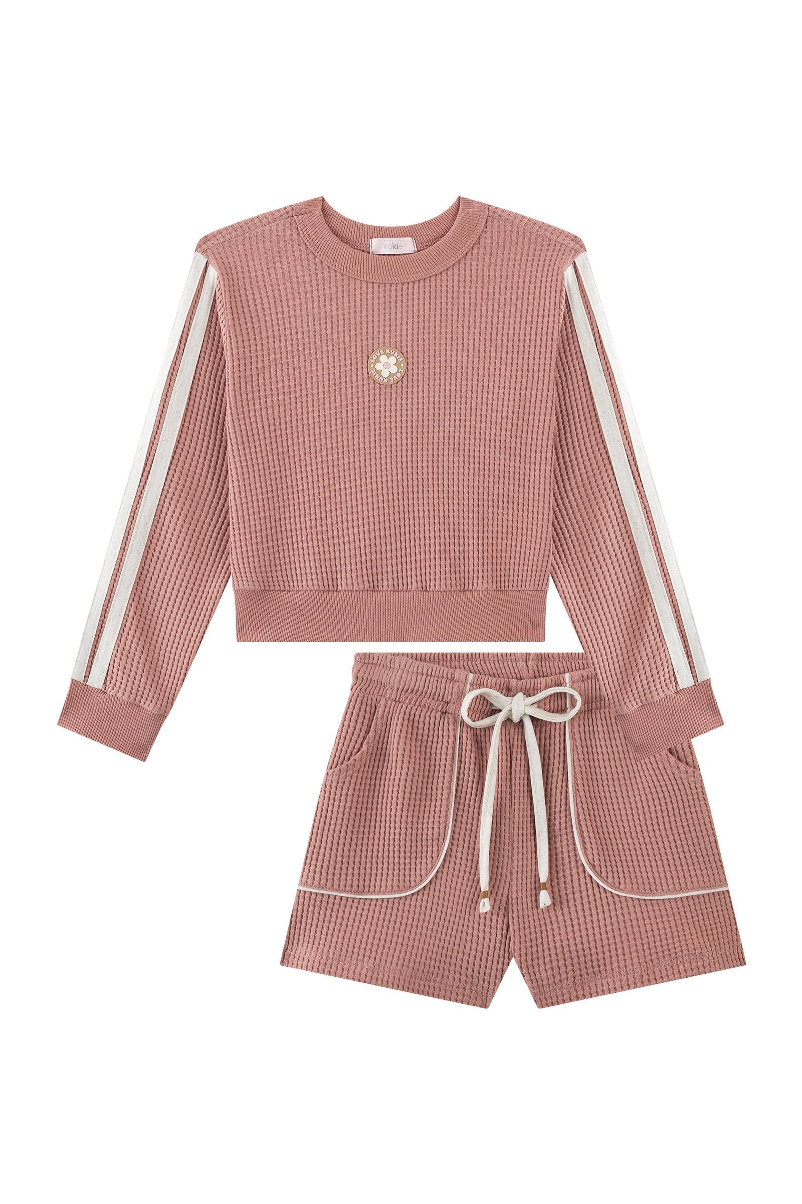 Conjunto de Blusão Boxy e Shorts em Moletom Big Waffle 90666 Kukiê Infantil Menina