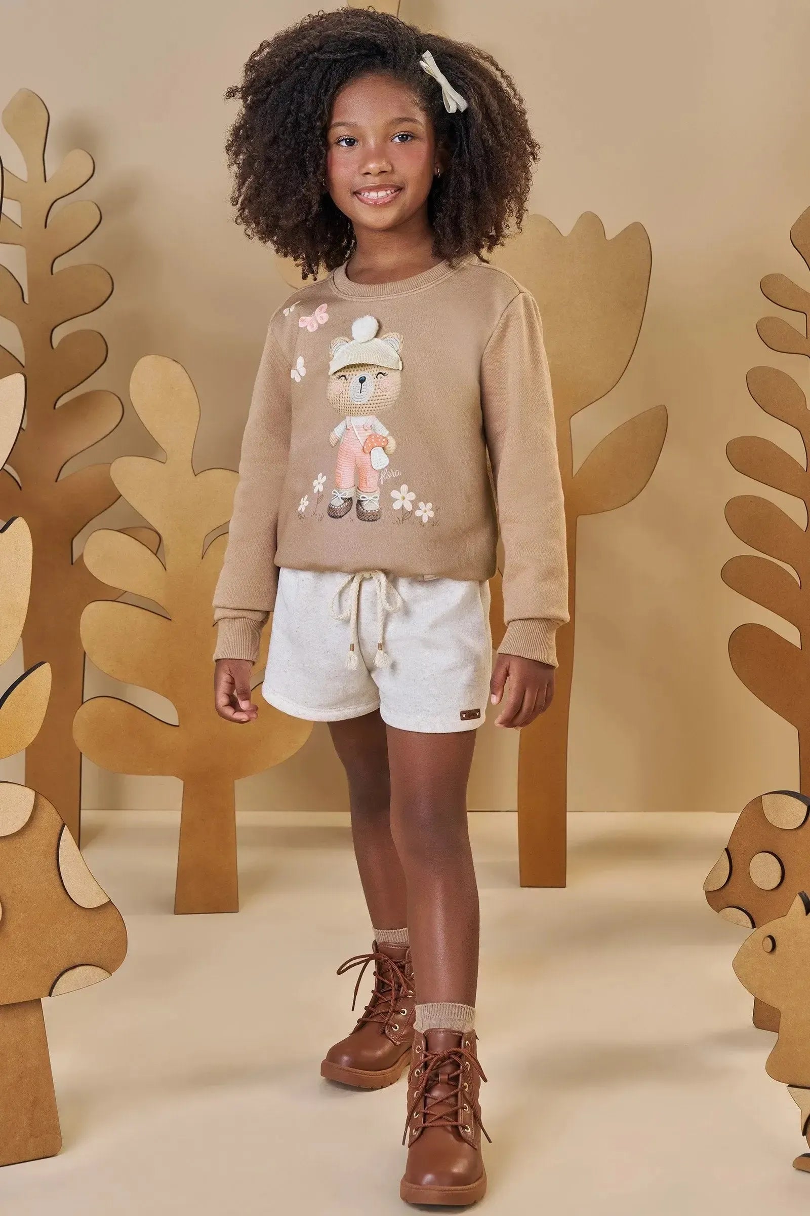 Conjunto de Blusão e Shorts em Moletom com Pelúcia 90577 Infanti Infantil Menina