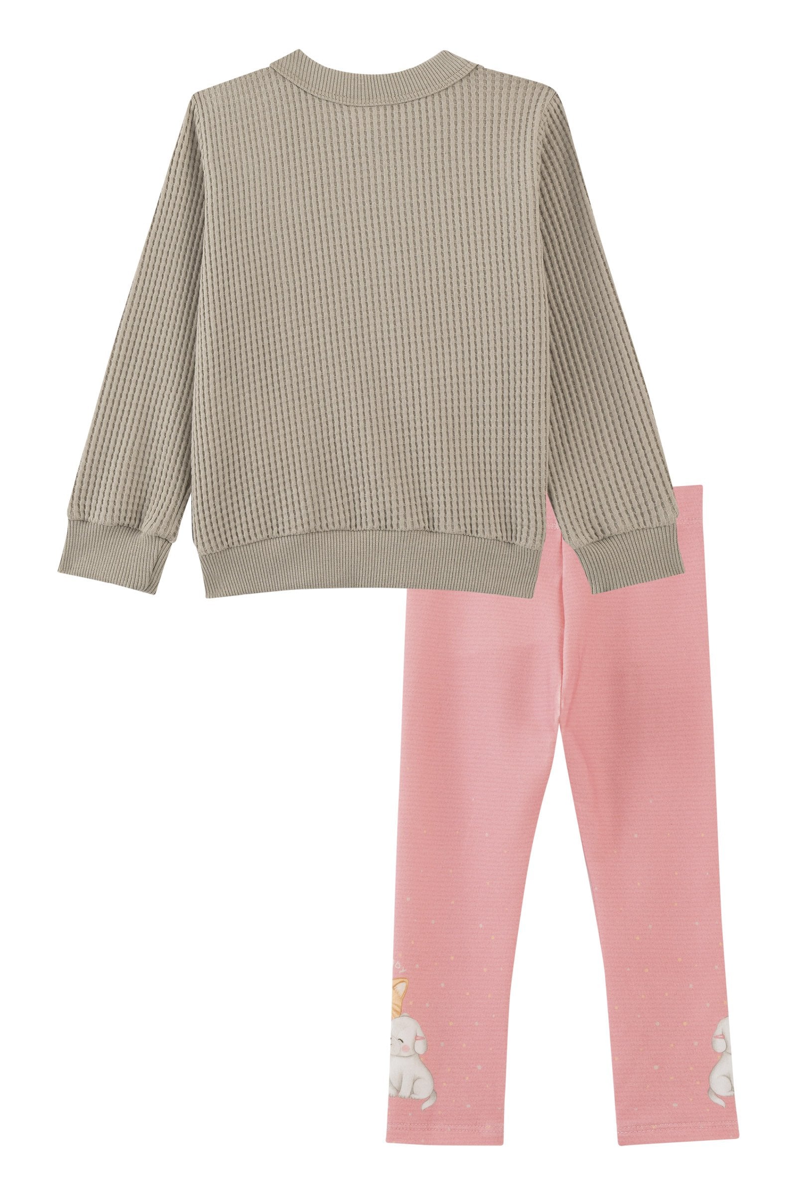 Conjunto de Blusão em Big Waffle e Calça Legging em Molecotton 92234 Kukiê Bebê Menina