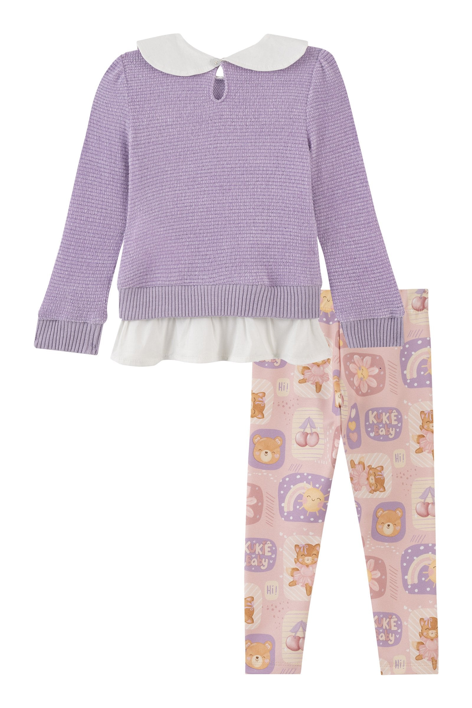 Conjunto de Blusão em Malha Tricot e Calça Legging Termoskin Peluciado 92256 Kukiê Bebê Menina