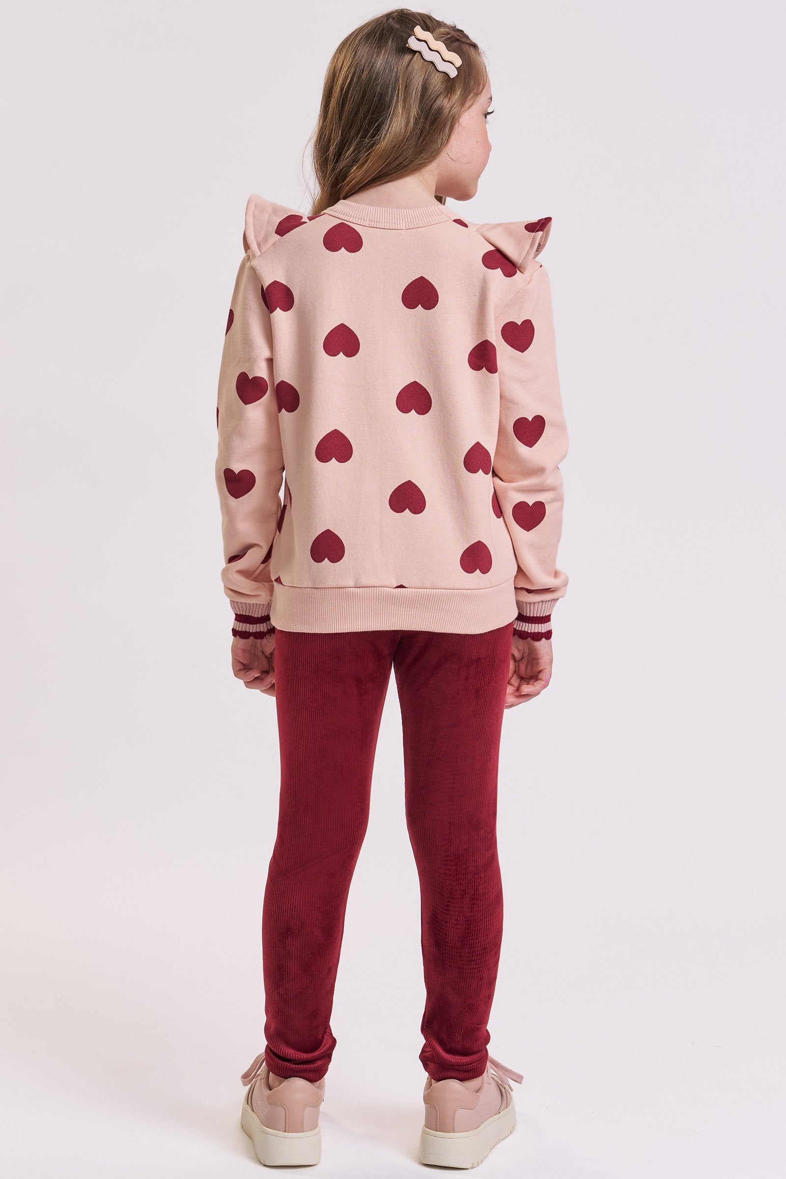 Conjunto de Blusão em Moletom com Pelúcia e Calça Legging em Canelado Cotelê 89841 Kukiê Infantil Menina