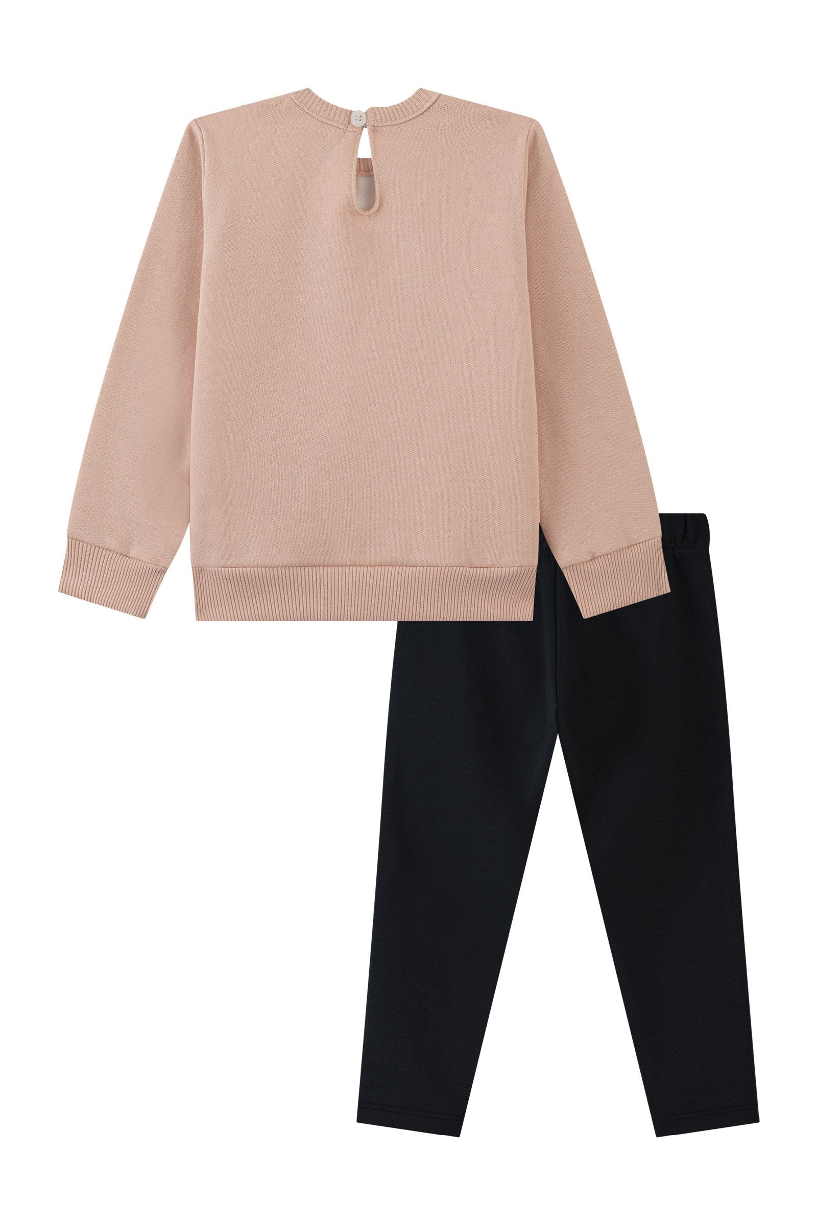 Conjunto de Blusão em Moletom com Pelúcia e Calça Legging em Couro Eco e Termoskin 92133 Kukiê Bebê Menina