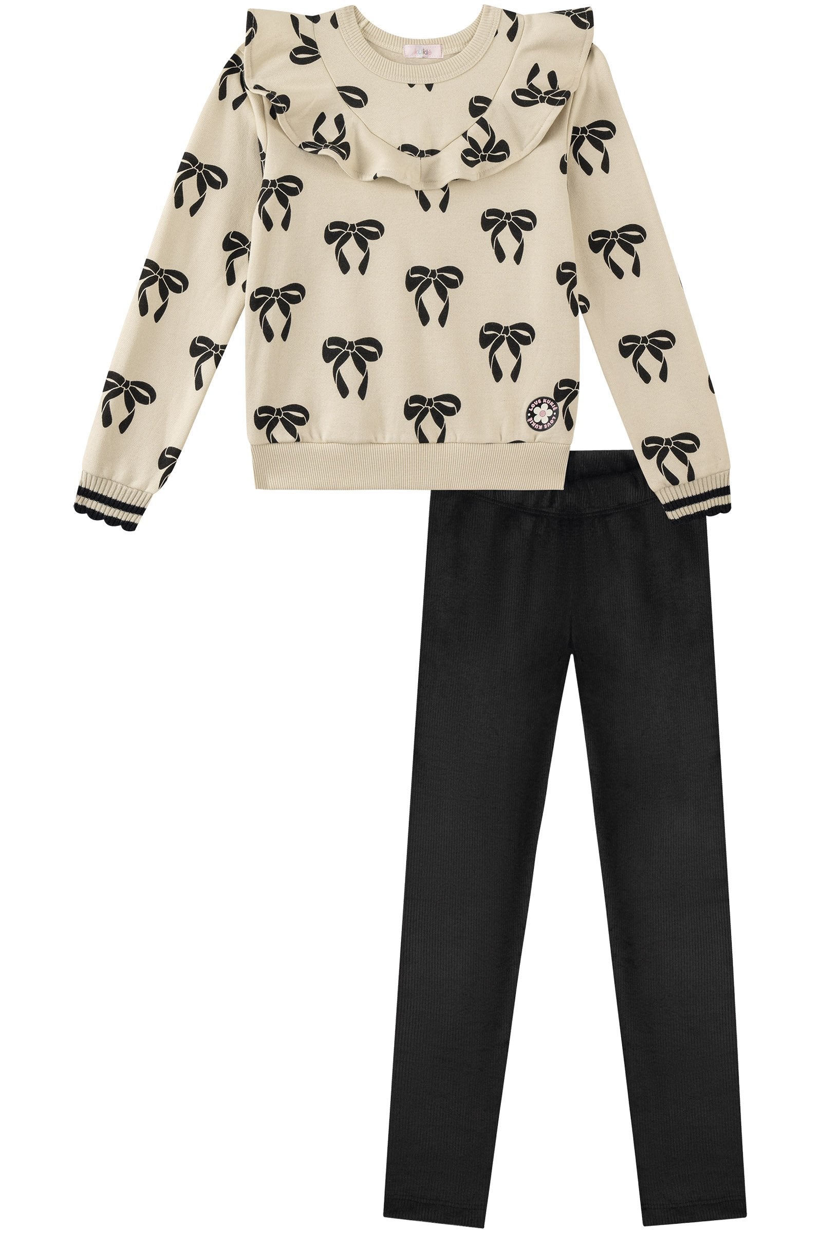 Conjunto de Blusão em Moletom com Pelúcia e Calça Legging em Fleece Cotelê 89849 Kukiê Infantil Menina