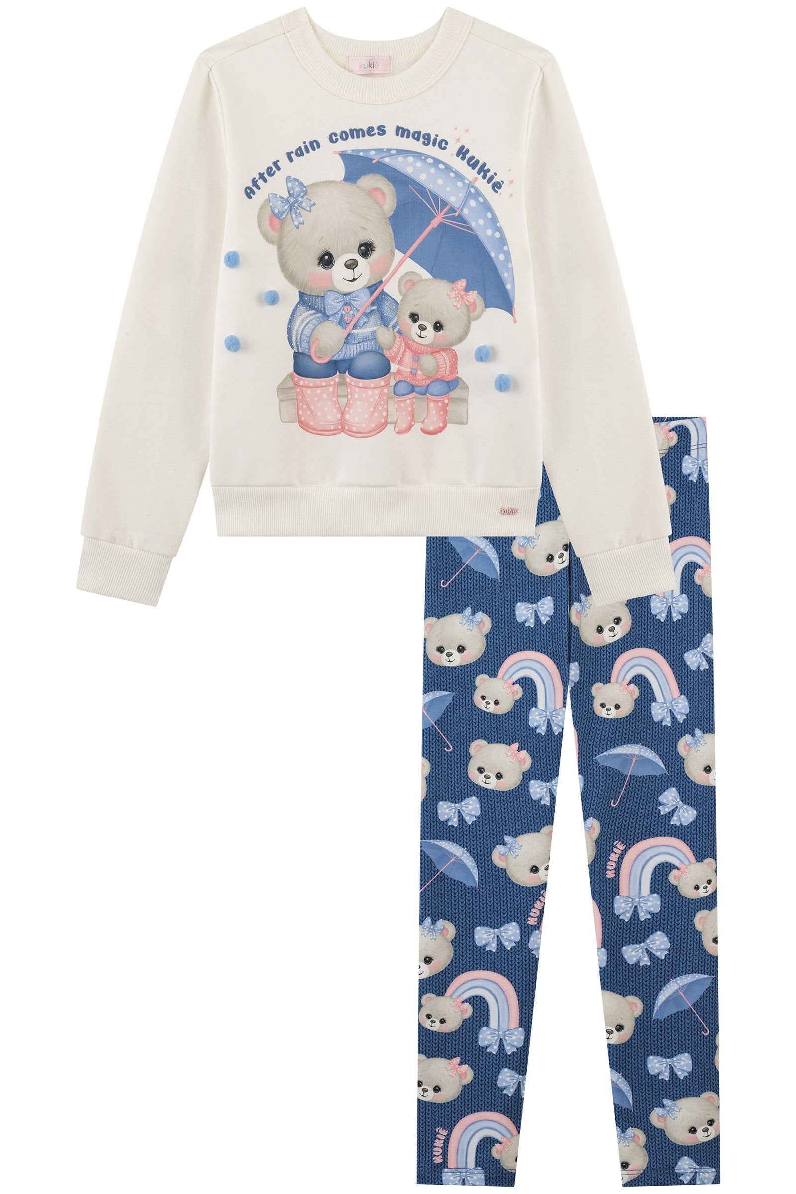 Conjunto de Blusão em Moletom com Pelúcia e Calça Legging em Termoskin Peluciado 90796 Kukiê Infantil Menina