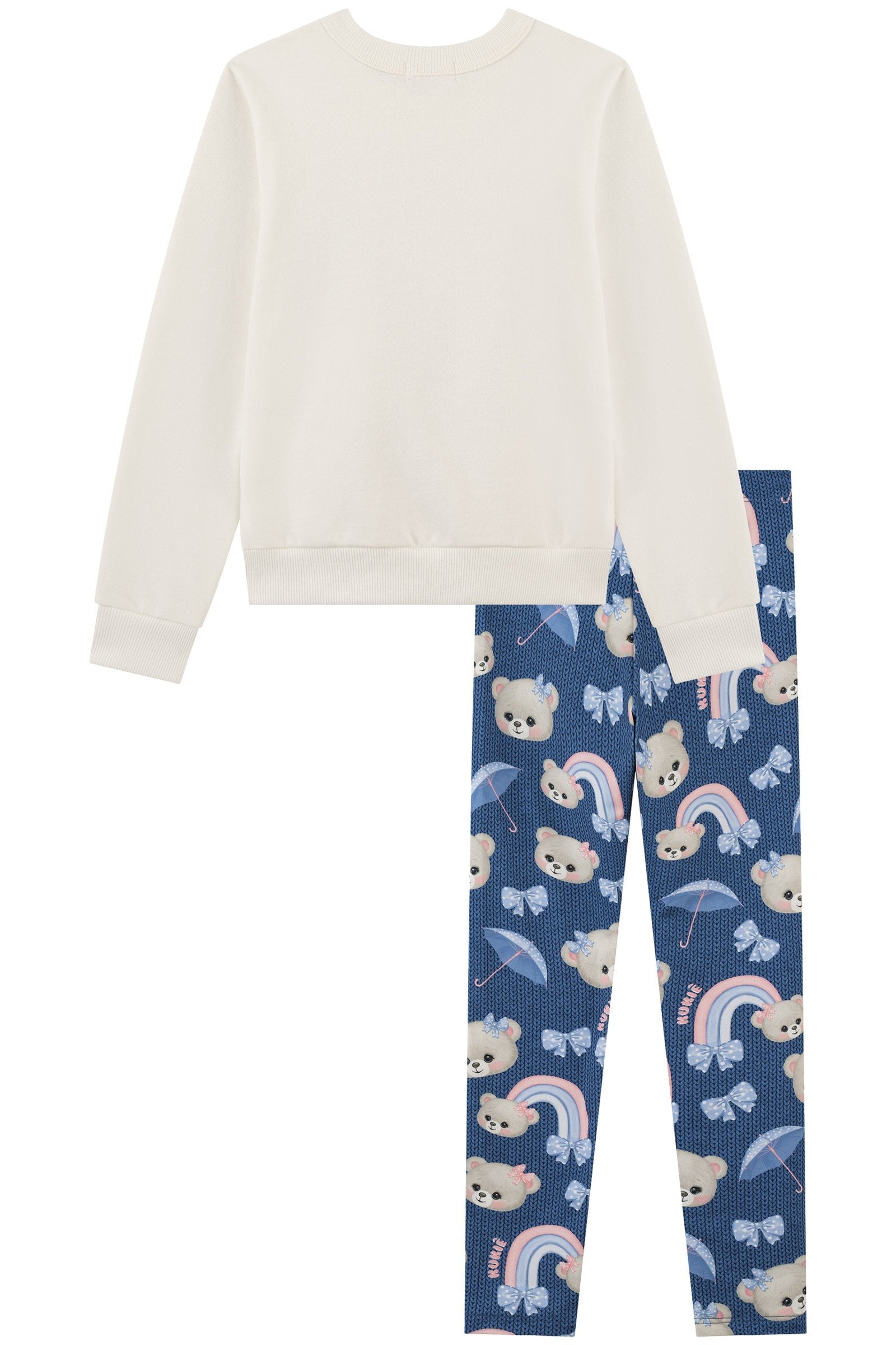 Conjunto de Blusão em Moletom com Pelúcia e Calça Legging em Termoskin Peluciado 90796 Kukiê Infantil Menina