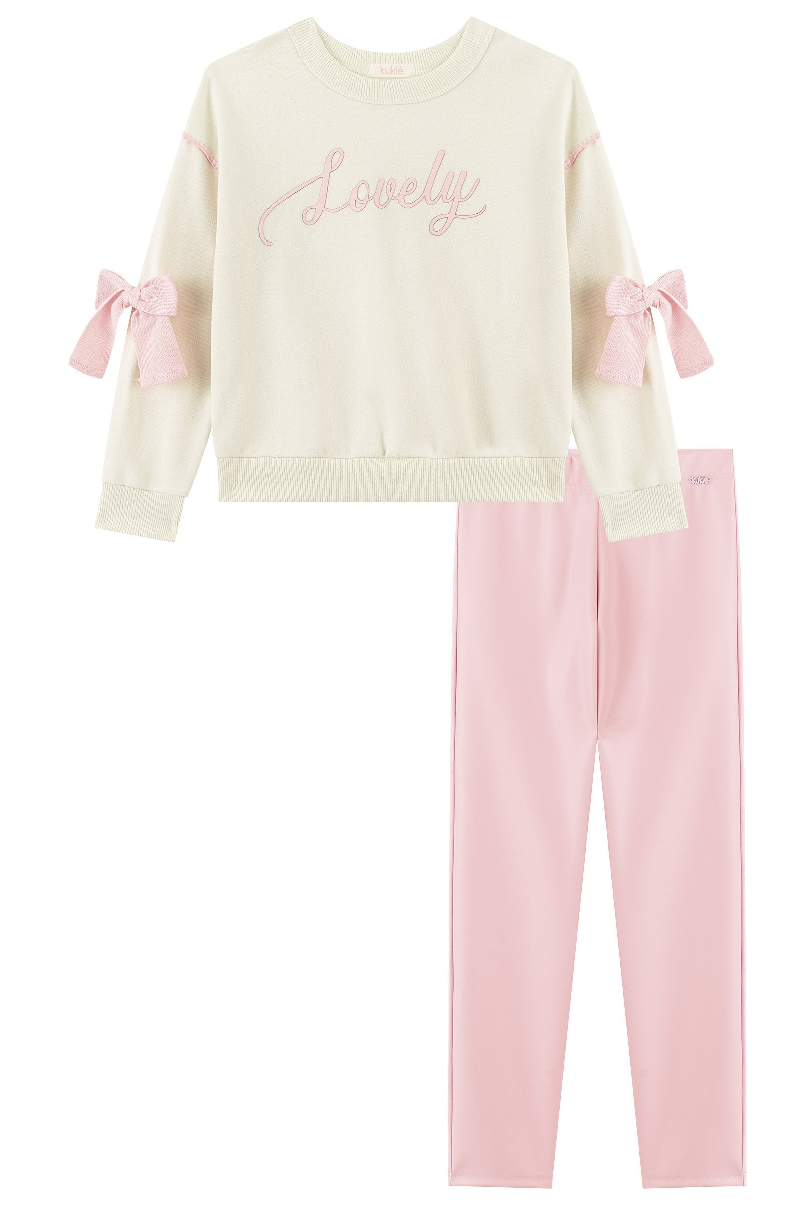 Conjunto de Blusão em Moletom com Pelúcia e Legging em Couro Eco e Termoskin Peluciado 93779 Kukiê Infantil Menina