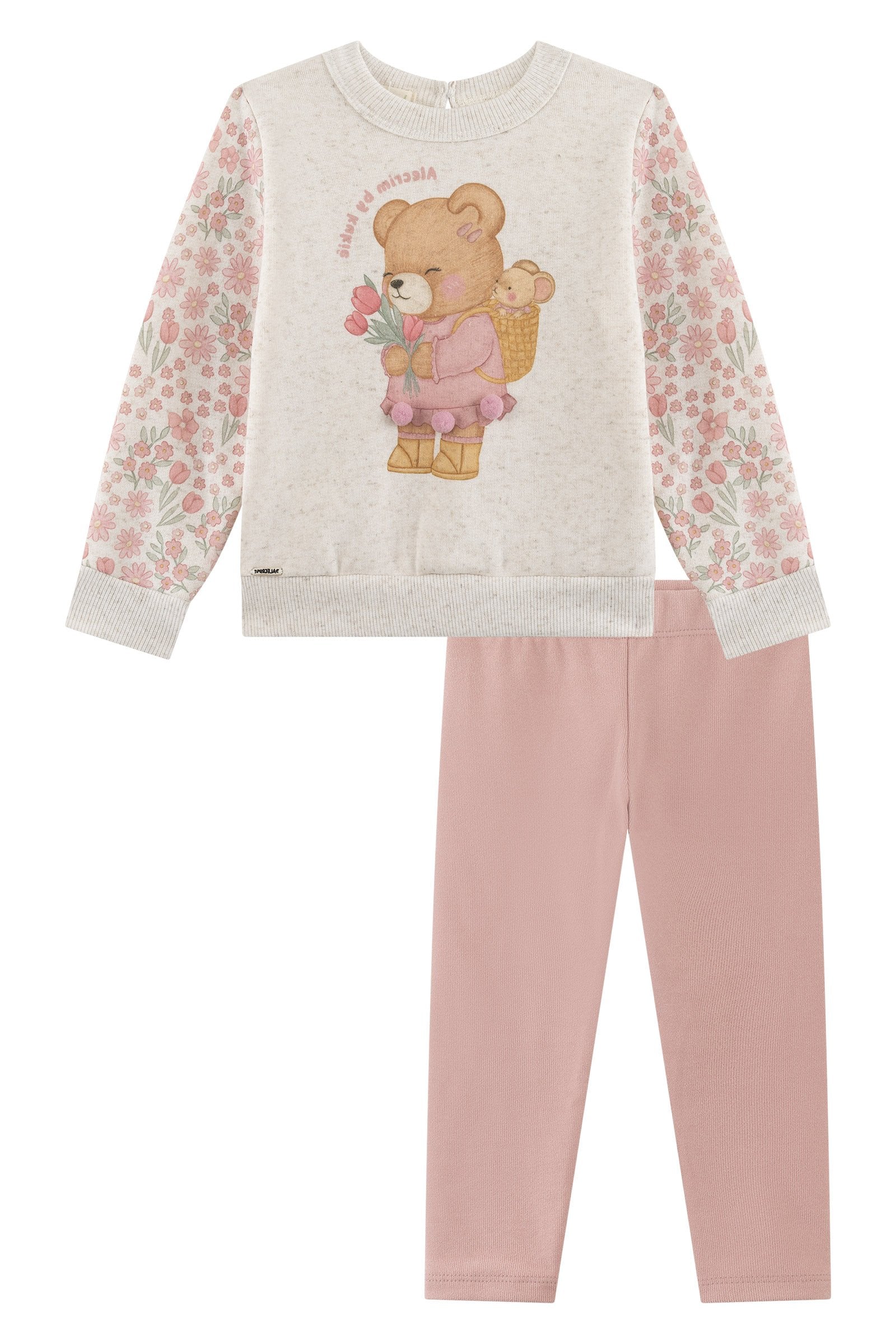 Conjunto de Blusão em Moletom Linho com Pelúcia e Calça Legging em Canelado Comfy 90284 Kukiê Bebê Menina