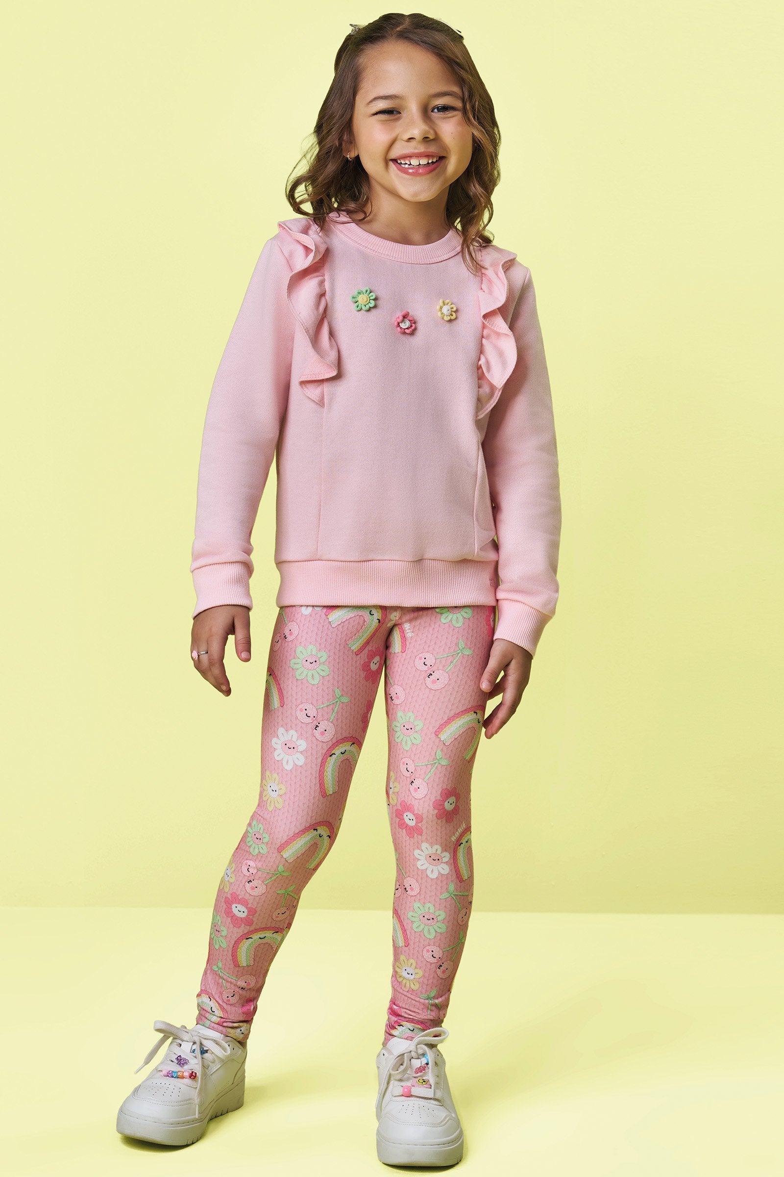 Conjunto de Blusão em Moletom sem Pelúcia e Legging em Malha Power 90882 Kukiê Infantil Menina