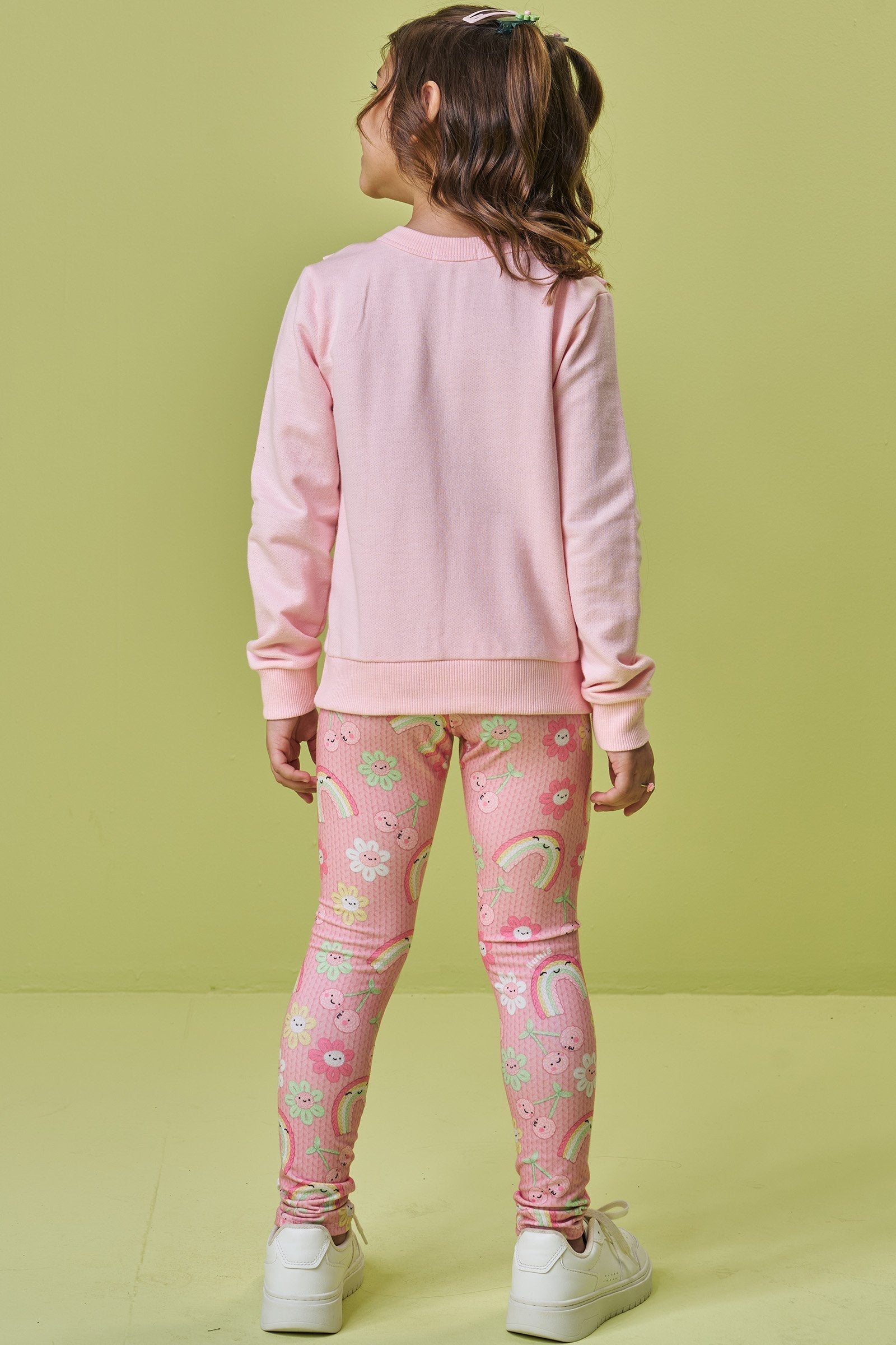 Conjunto de Blusão em Moletom sem Pelúcia e Legging em Malha Power 90882 Kukiê Infantil Menina