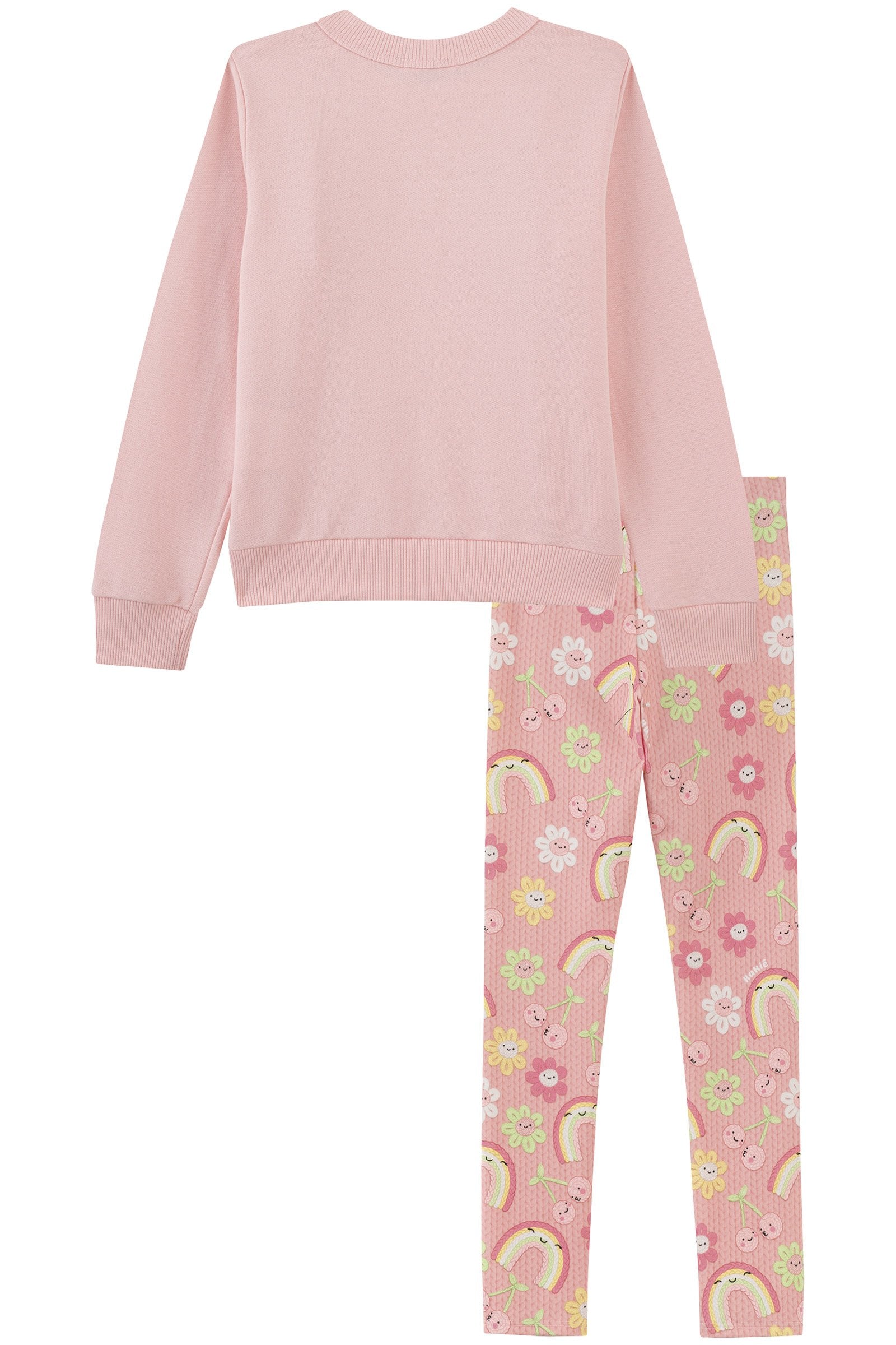 Conjunto de Blusão em Moletom sem Pelúcia e Legging em Malha Power 90882 Kukiê Infantil Menina