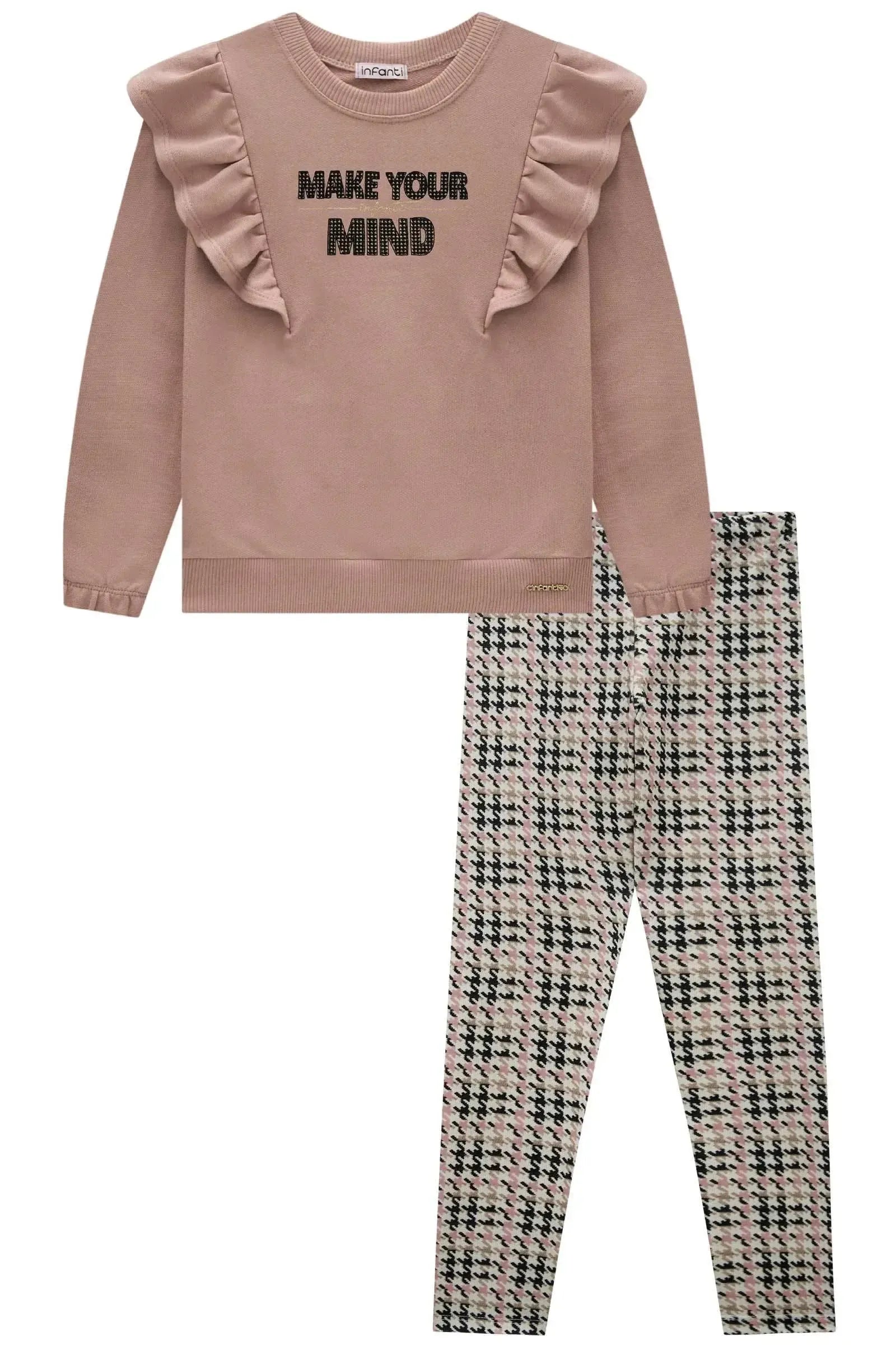 Conjunto de Blusão em Moletom sem Pelúcia e Legging em Molecotton 91942 Infanti Infantil Menina