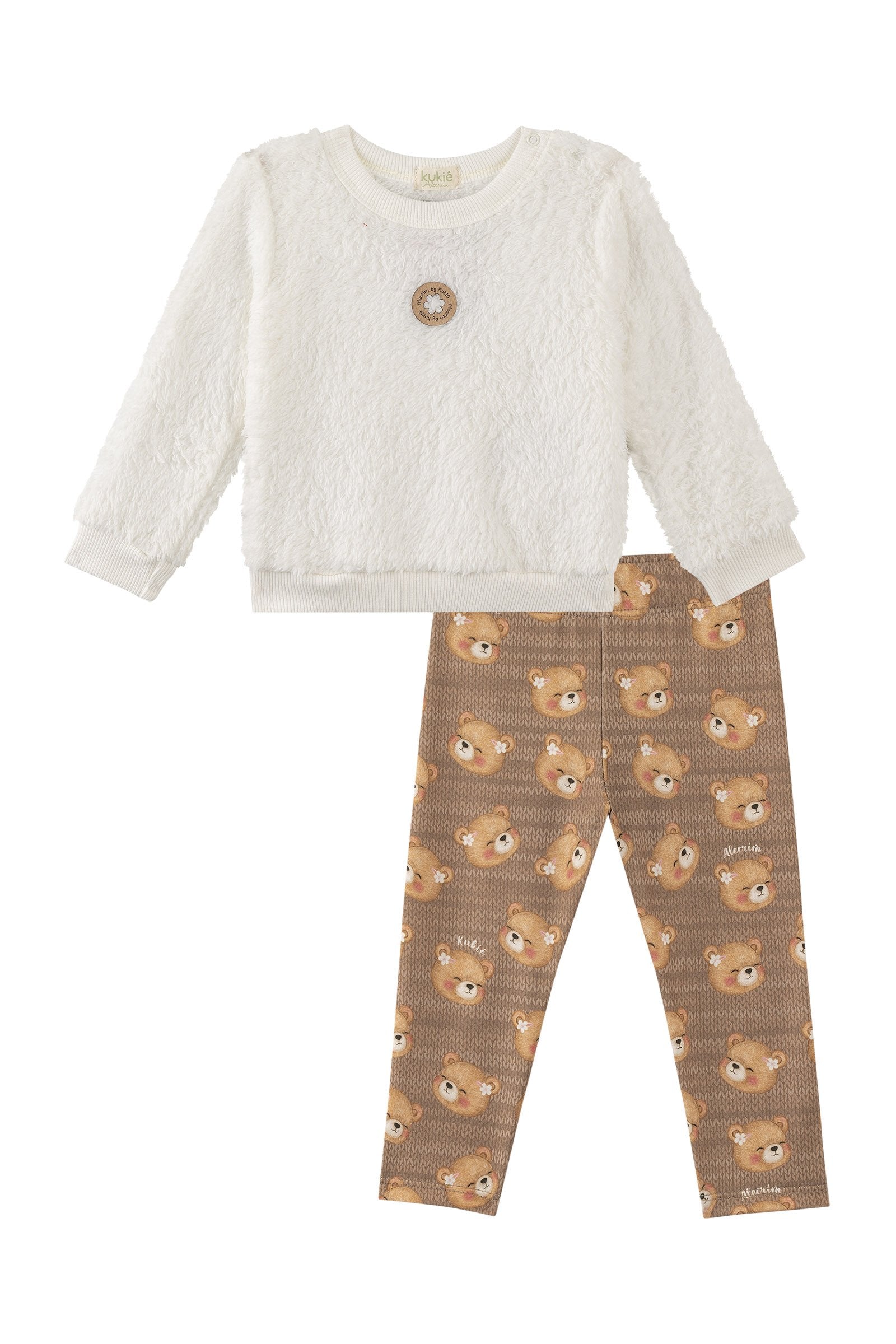 Conjunto de Blusão em Pêlo Carneirinho e Calça Legging em Termoskin Peluciado 90304 Kukiê Bebê Menina