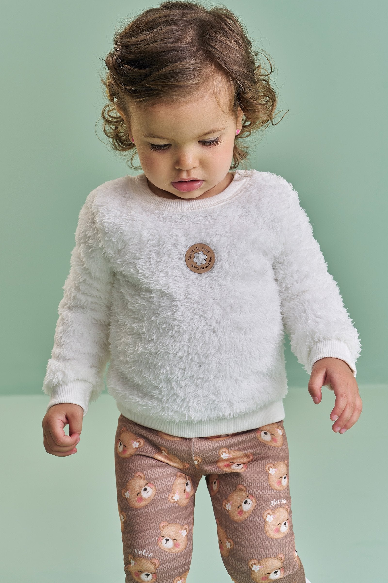 Conjunto de Blusão em Pêlo Carneirinho e Calça Legging em Termoskin Peluciado 90304 Kukiê Bebê Menina