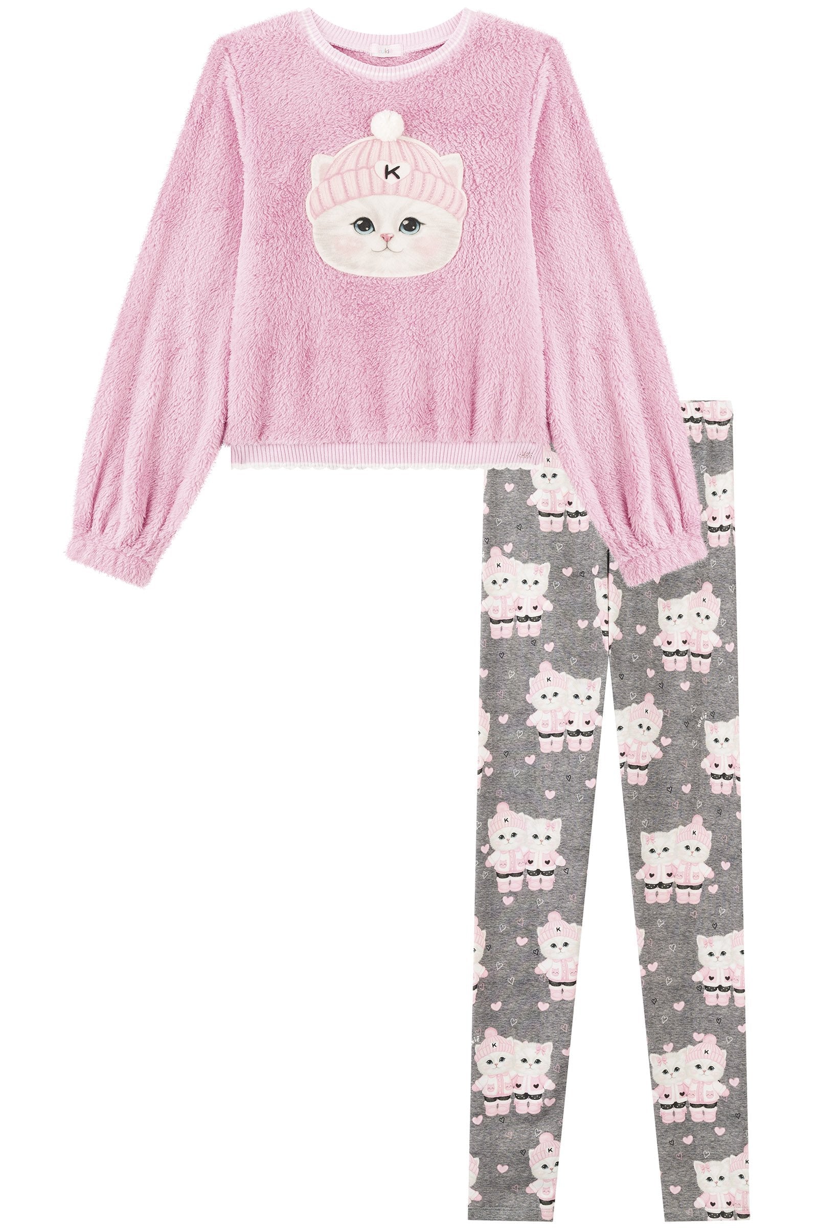 Conjunto de Blusão em Pelo Carneirinho e Calça Legging em Termoskin Peluciado 94108 Kukiê Infantil Menina