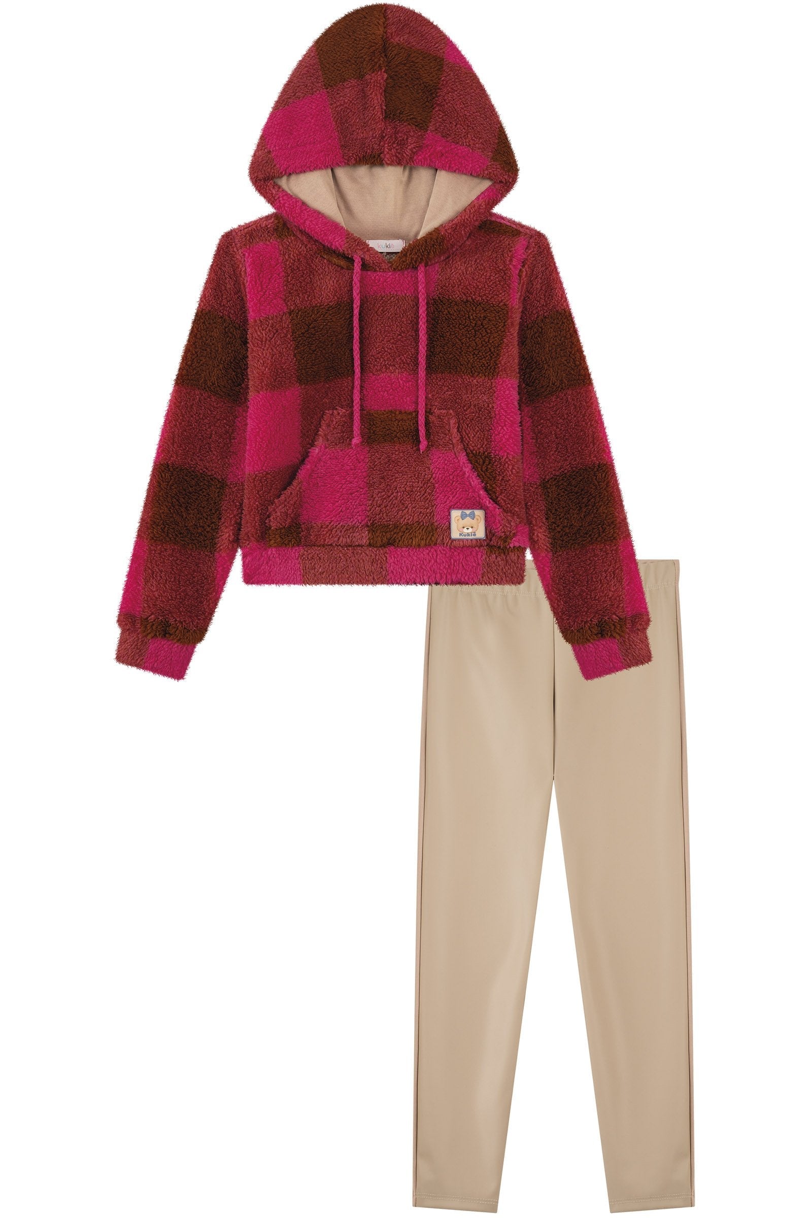 Conjunto de Blusão em Pelo Maxi Sheep e Calça Legging em Couro e Termoskin Peluciado. 92502 Kukiê Infantil Menina