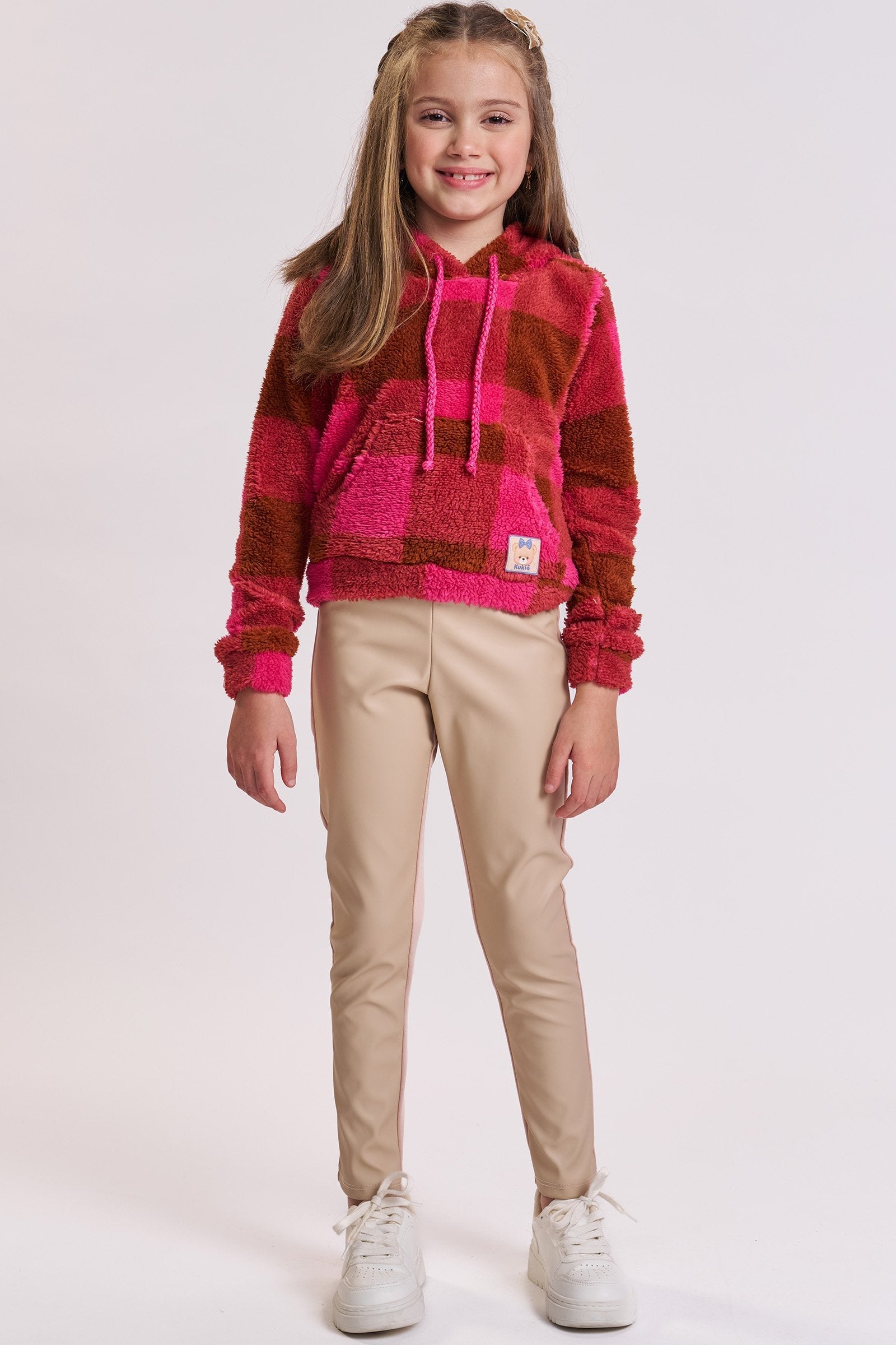 Conjunto de Blusão em Pelo Maxi Sheep e Calça Legging em Couro e Termoskin Peluciado. 92502 Kukiê Infantil Menina