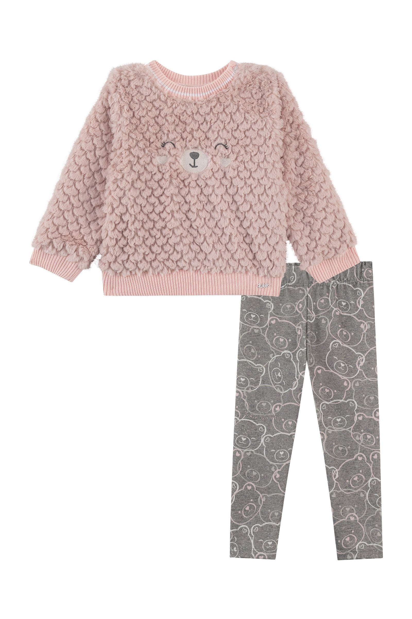 Conjunto de Blusão em Pêlo Ondas e Calça Legging em Termoskin Peluciado 92263 Kukiê Bebê Menina