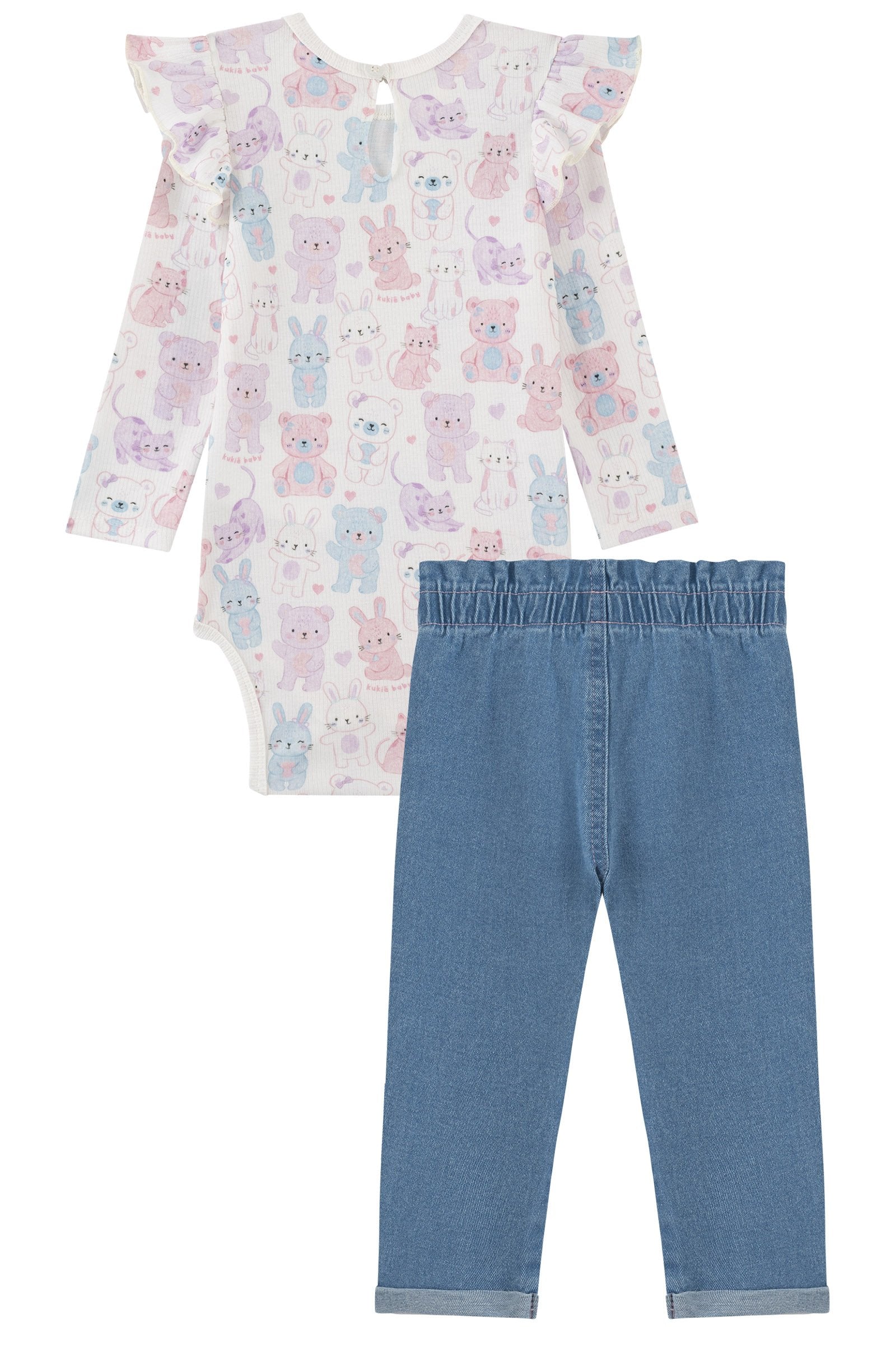 Conjunto de Body em Canelado e Calça em Jeans com Elastano 91968 Kukiê Bebê Menina