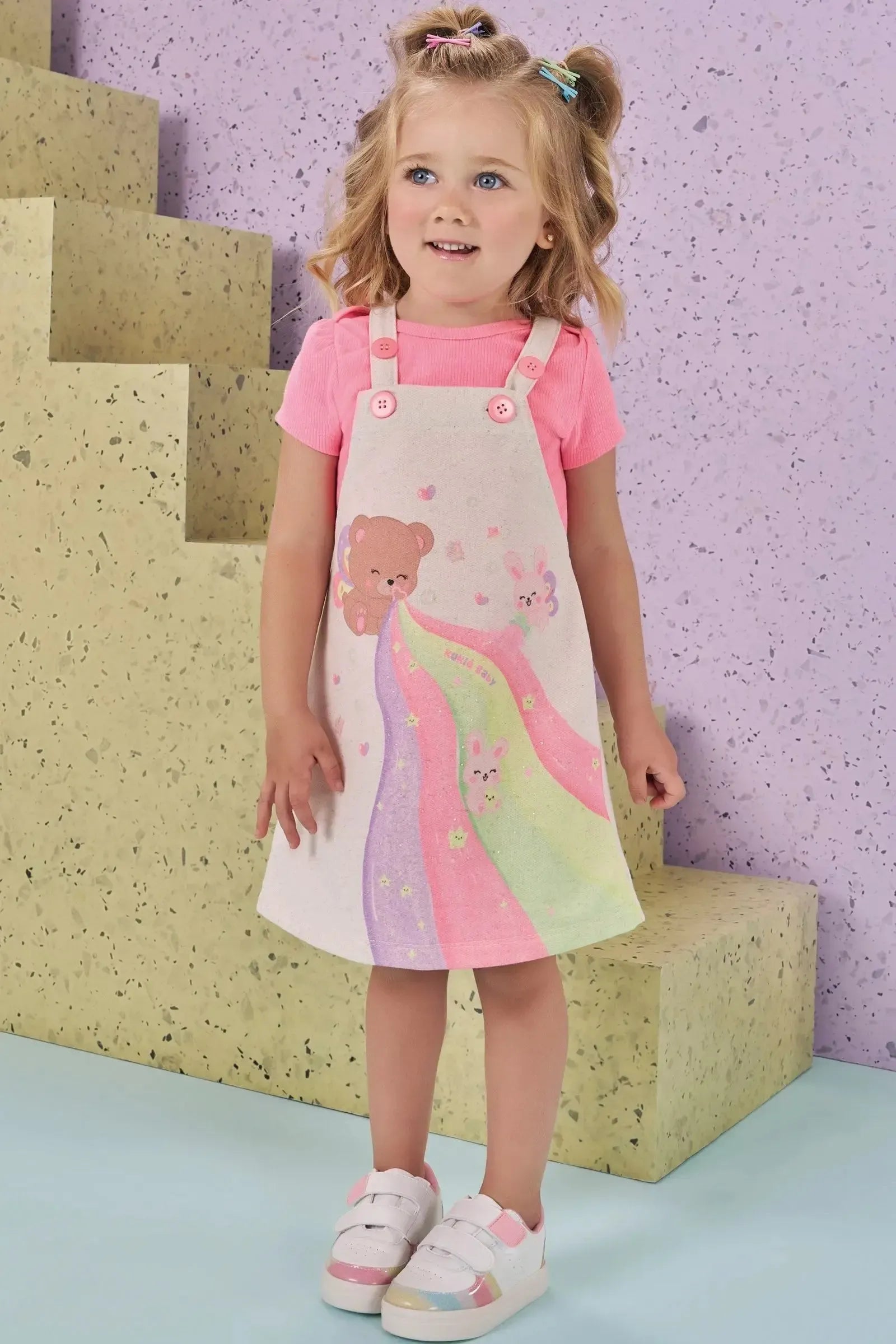 Conjunto de Body em Canelado e Salopete em Moletom Linho 87258 Kukiê Bebê Menina