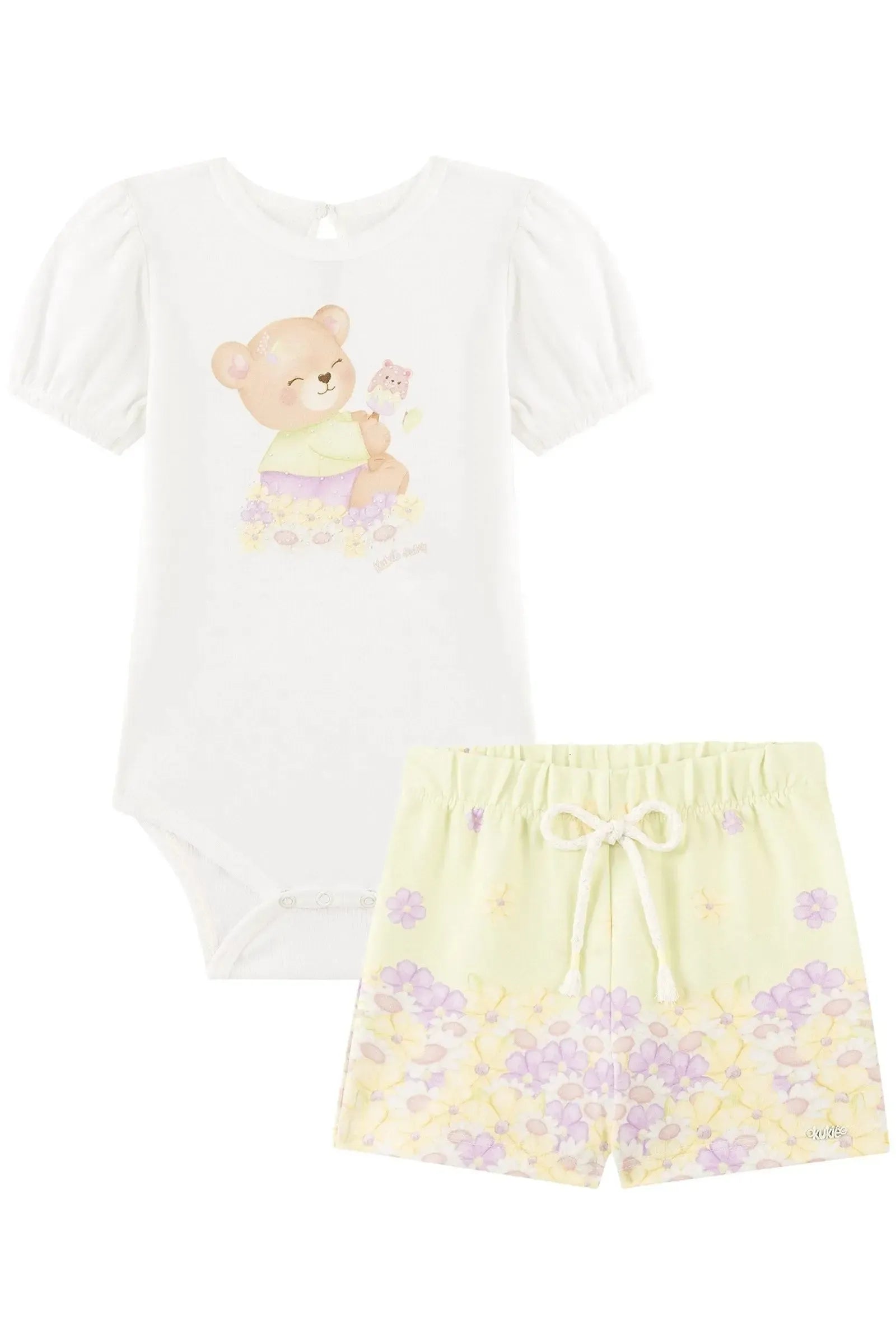 Conjunto de Body em Canelado Liz e Shorts em Molecotton 92954 Kukiê Bebê Menina