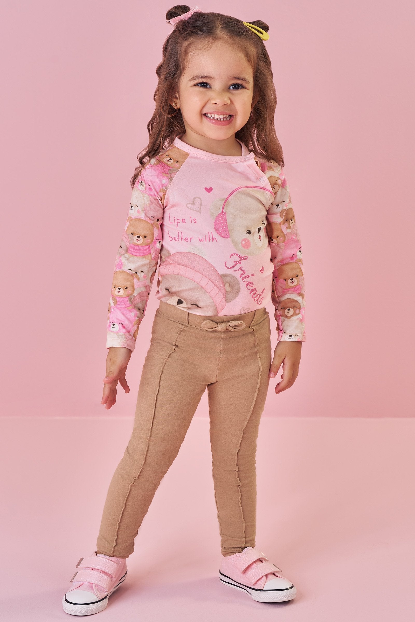 Conjunto de Body em Malha Comfy e Calça Legging em Cotton 91953 Kukiê Bebê Menina