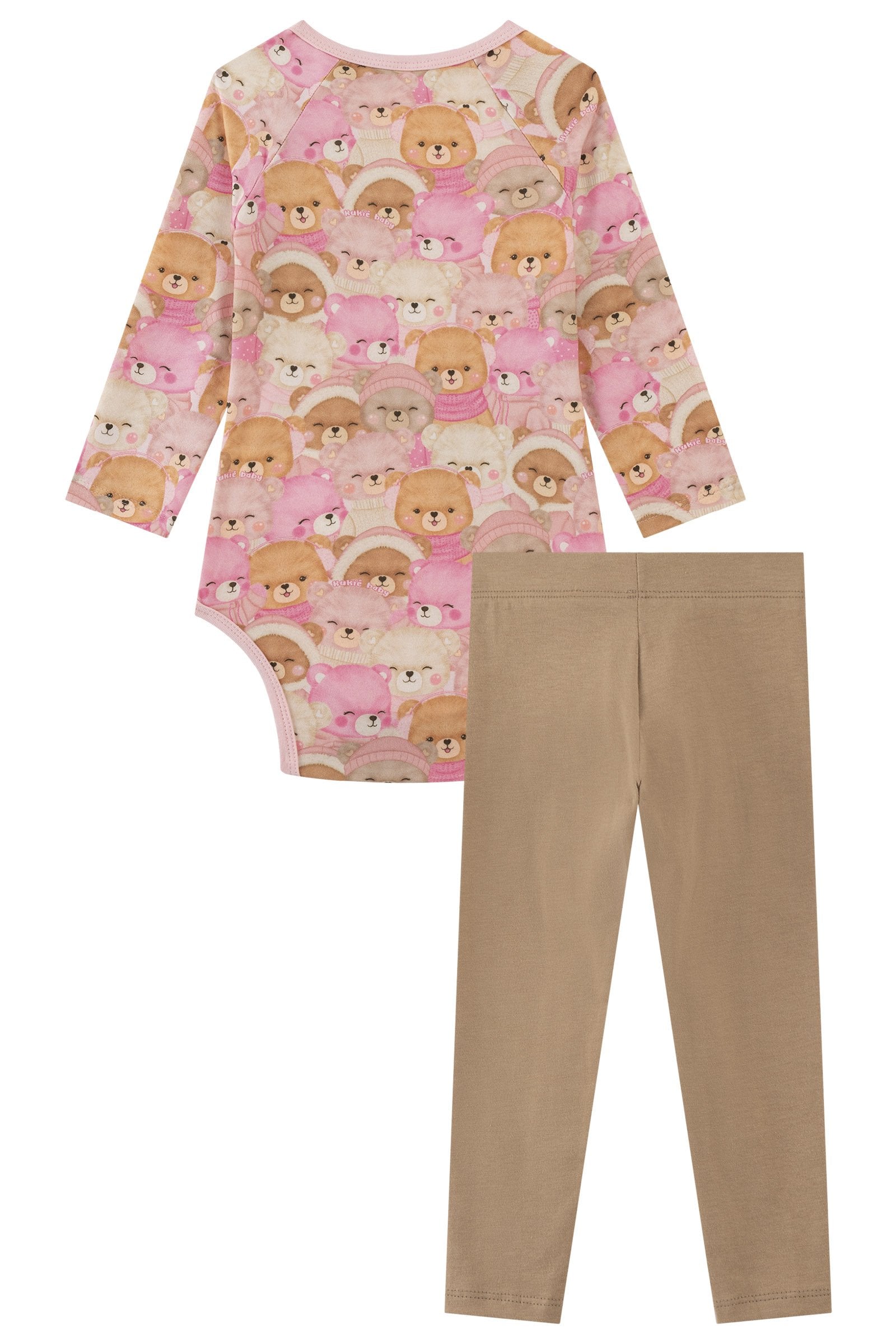 Conjunto de Body em Malha Comfy e Calça Legging em Cotton 91953 Kukiê Bebê Menina