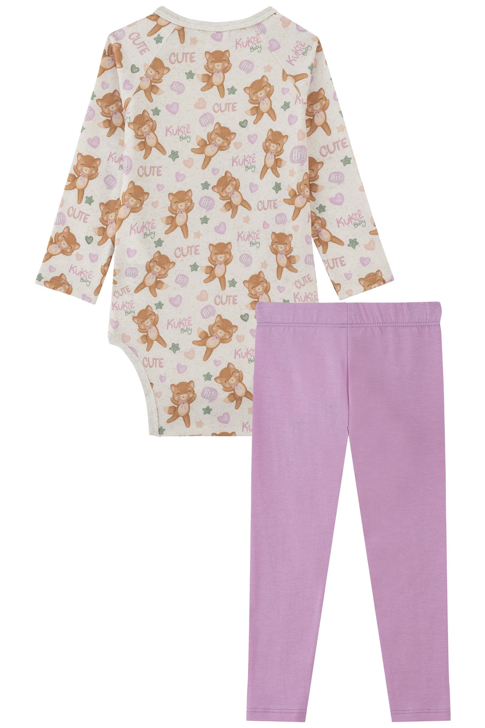 Conjunto de Body em Malha Comfy e Calça Legging em Cotton 91956 Kukiê Bebê Menina