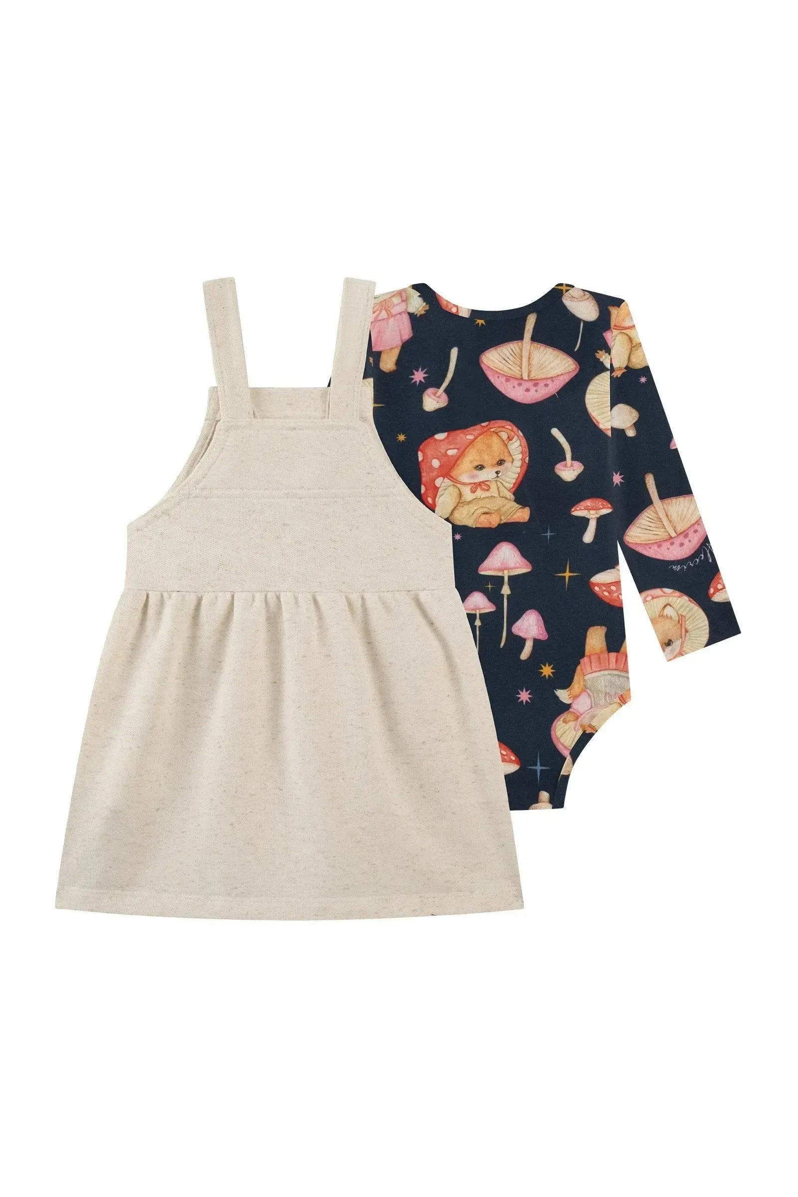 Conjunto de Body em Malha Fresh e Salopete em Moletom Linho sem Pelúcia 90308 Kukiê Bebê Menina