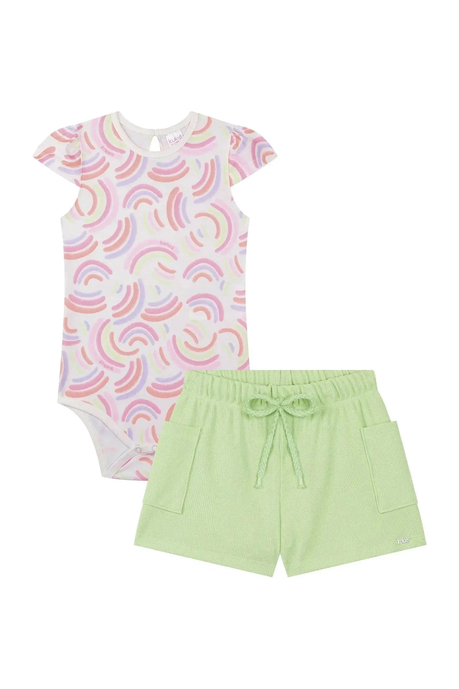 Conjunto de Body em Malha Fresh e Shorts em Mini Textura 87266 Kukiê Bebê Menina