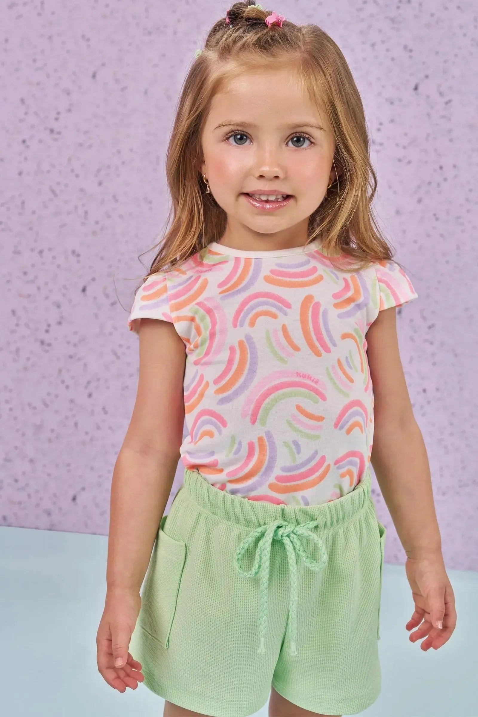 Conjunto de Body em Malha Fresh e Shorts em Mini Textura 87266 Kukiê Bebê Menina