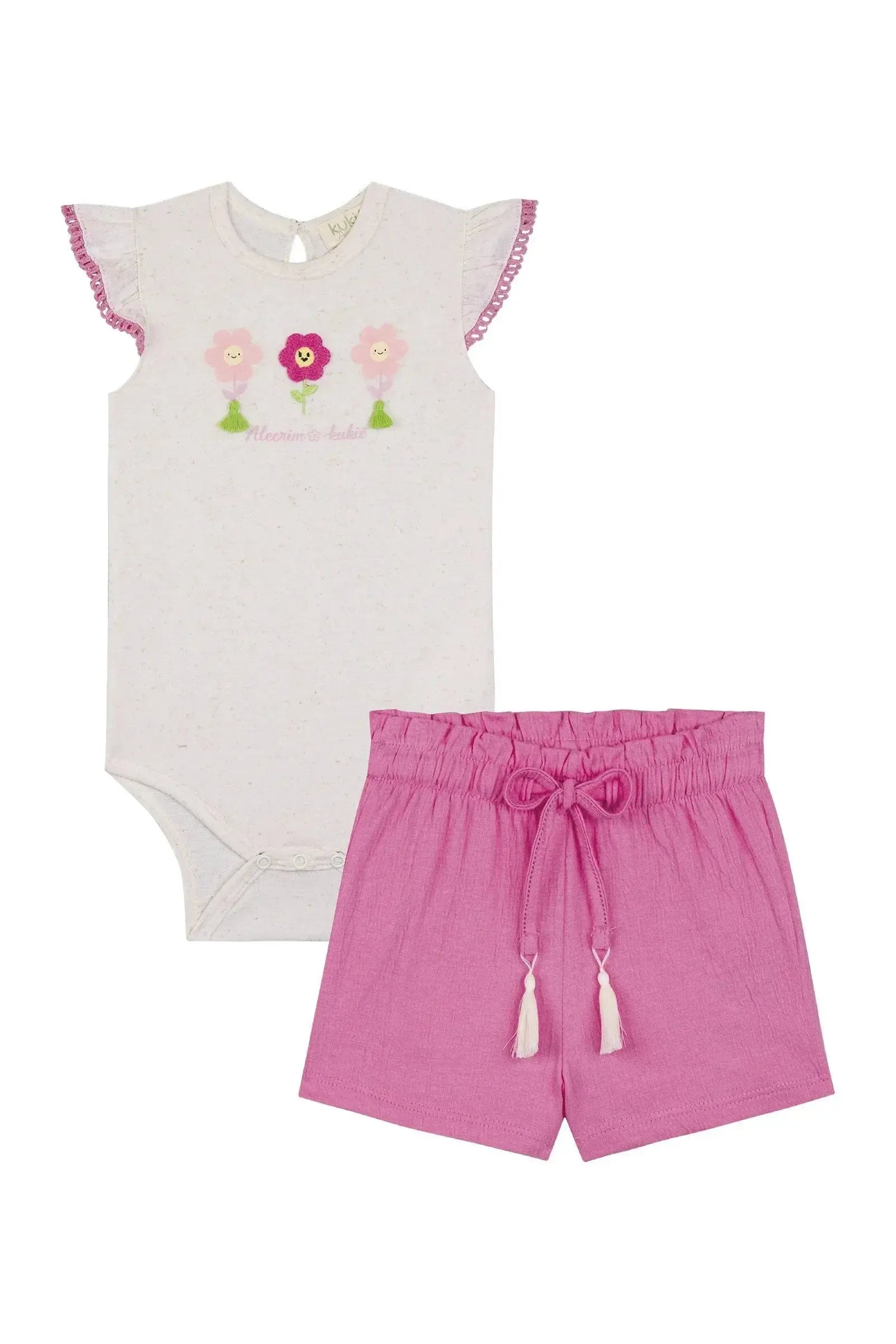 Conjunto de Body em Malha Wave Linho e Shorts em Malha Wave 88050 Kukiê Bebê Menina