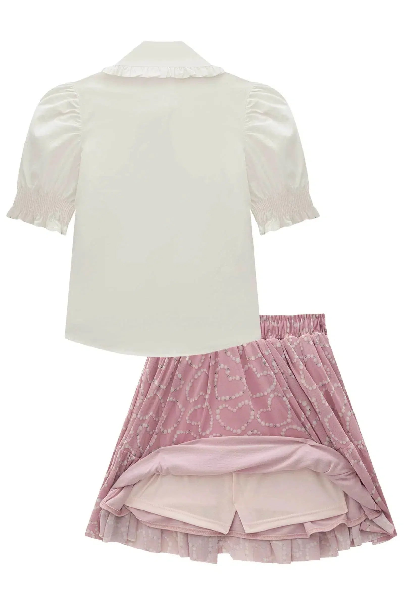 Conjunto Infantil Menina de Camisa em Tricoline e Saia em Tule com Elastano (shorts Embutido) 82377 Kukiê